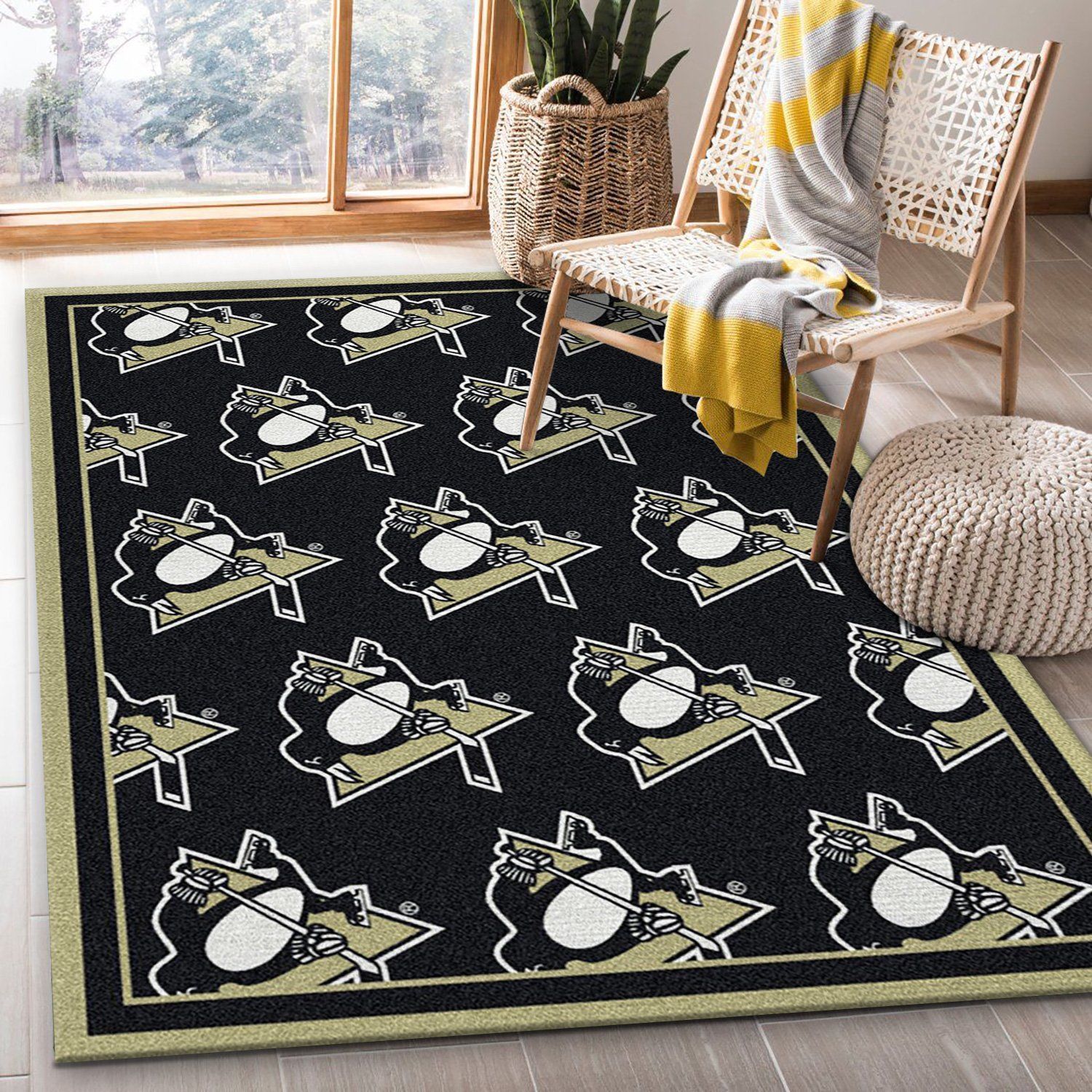 Nhl Repeat Pittsburgh Penguins Team Logo Area Rug, Kitchen Rug, Family Gift US Decor - Indoor Outdoor Rugs