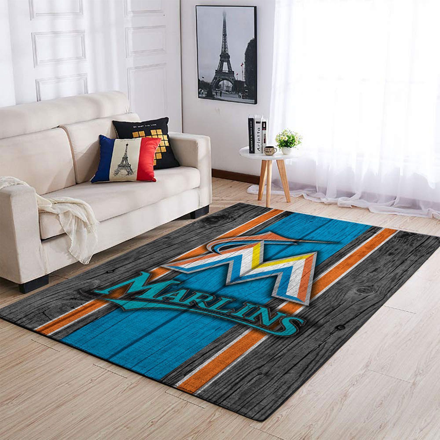 Miami Marlins Mlb Team Logo Wooden Style Style Nice Gift Home Decor Rectangle Area Rug - Indoor Outdoor Rugs