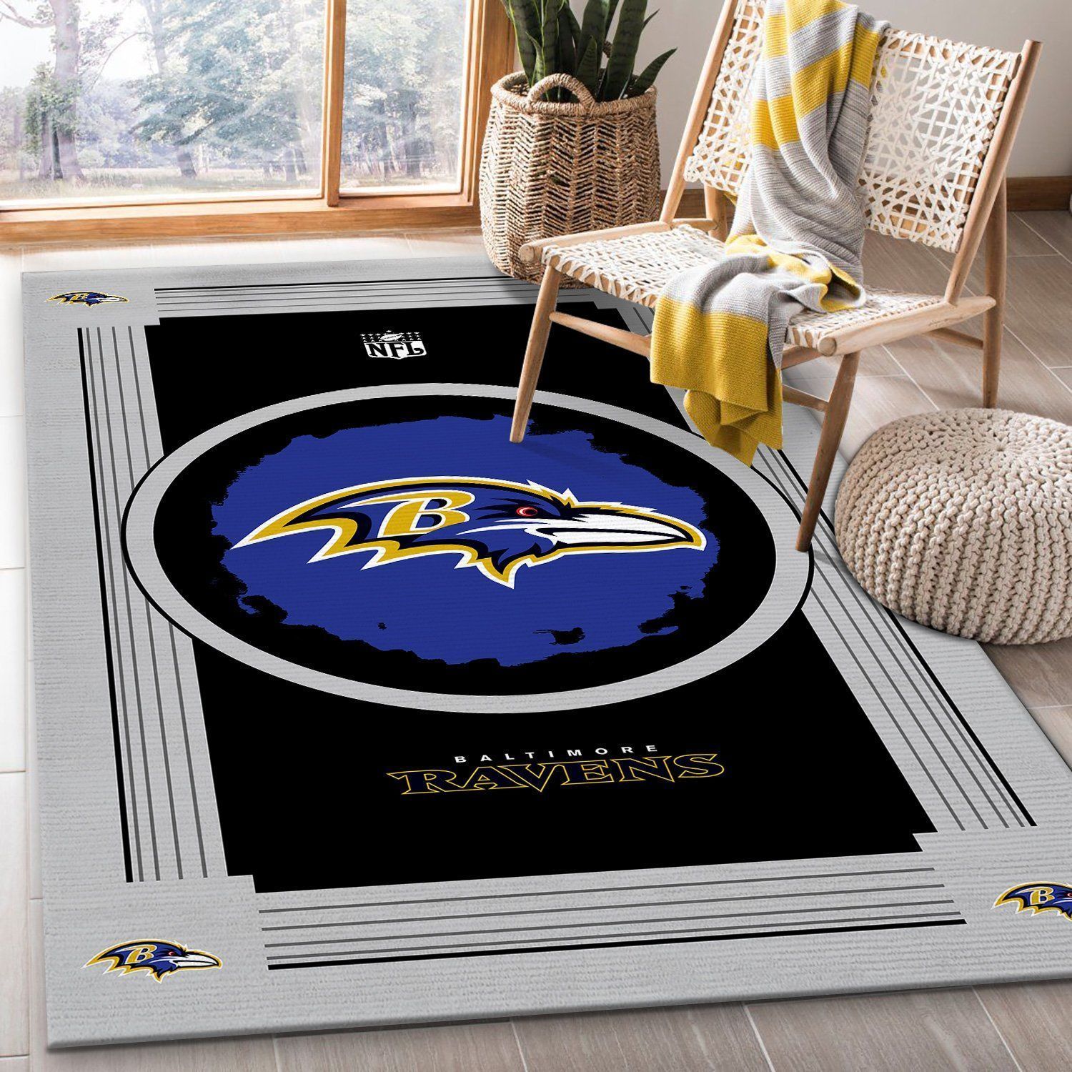 Baltimore Ravens Nfl Logo Style Rug Room Carpet Custom Area Floor Home Decor - Indoor Outdoor Rugs