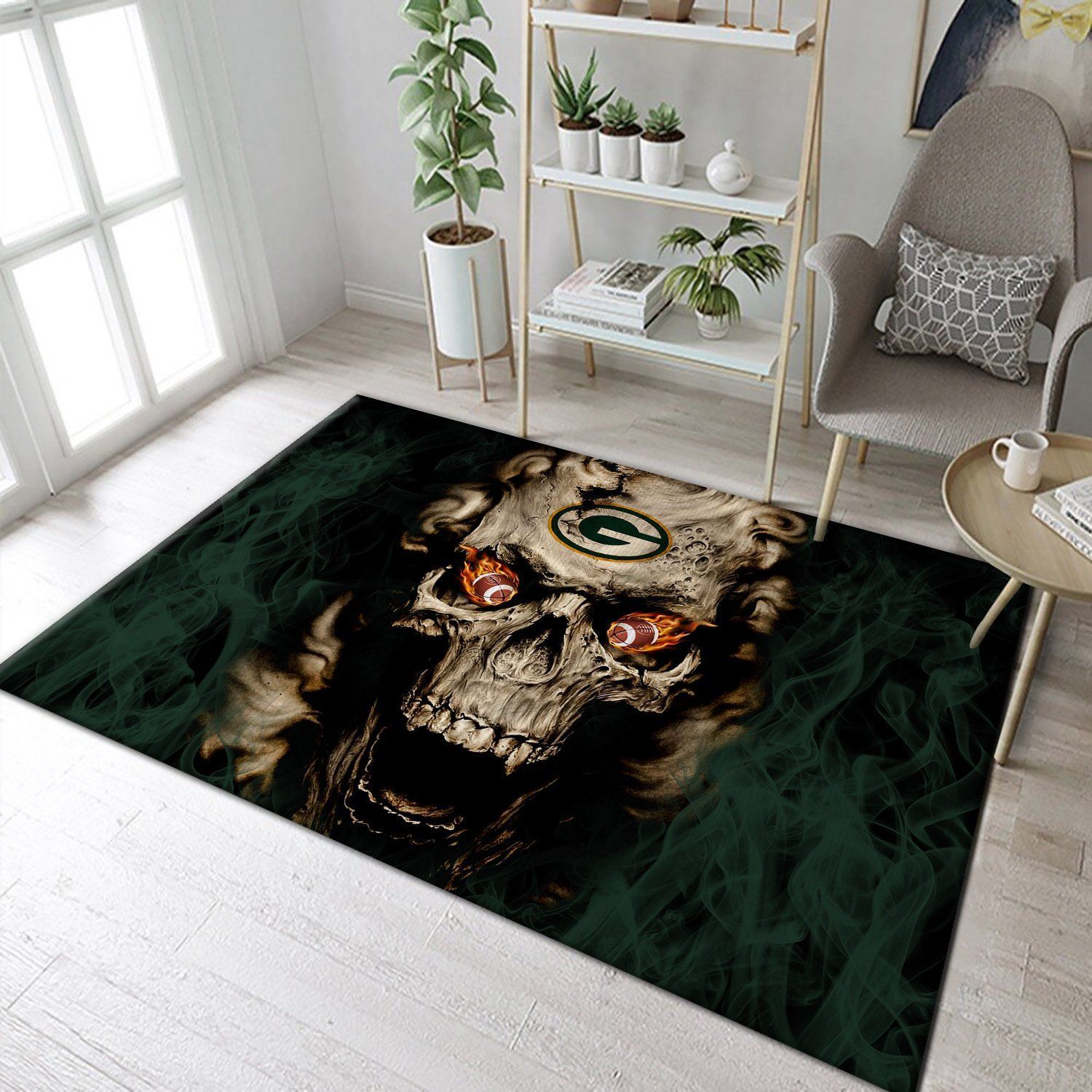 Green Bay Packers Nfl Team Logo Skull Style Nice Gift Home Decor Area Rug Rugs For Living Room - Indoor Outdoor Rugs