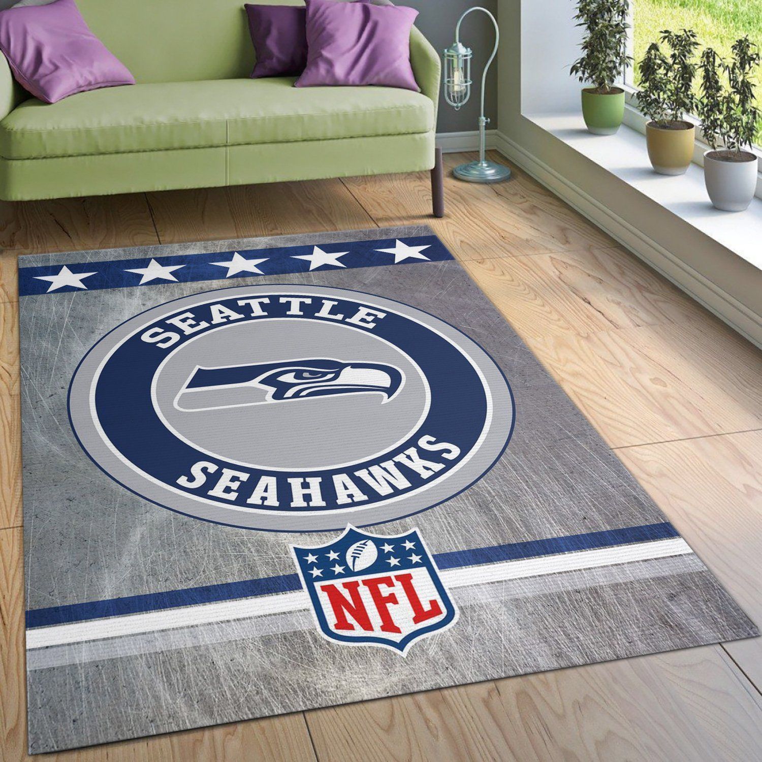 Seattle Seahawks Circle Nfl Rug Bedroom Rug US Gift Decor - Indoor Outdoor Rugs