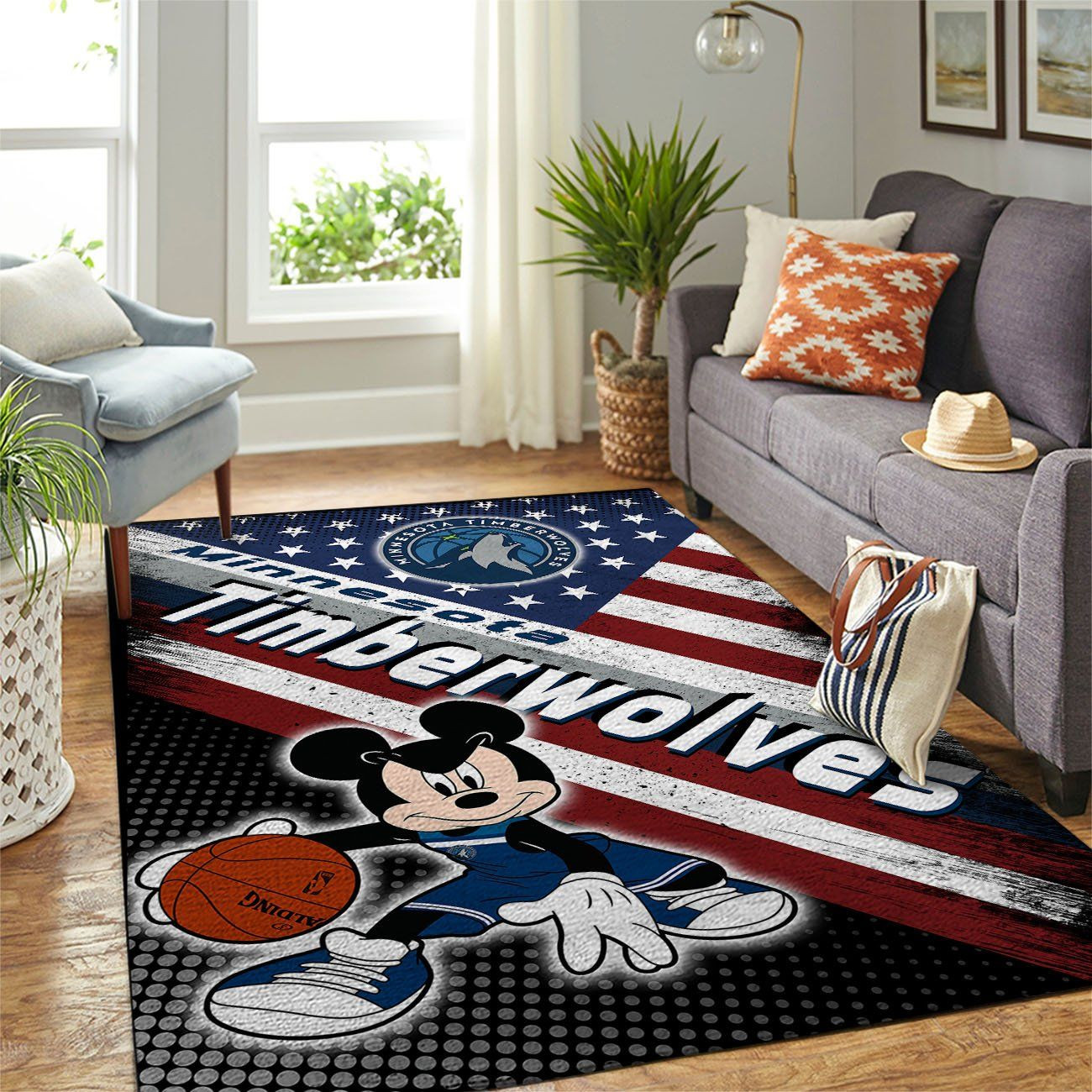 Minnesota Timberwolves Nba Team Logo Mickey Us Style Nice Gift Home Decor Rectangle Area Rug - Indoor Outdoor Rugs