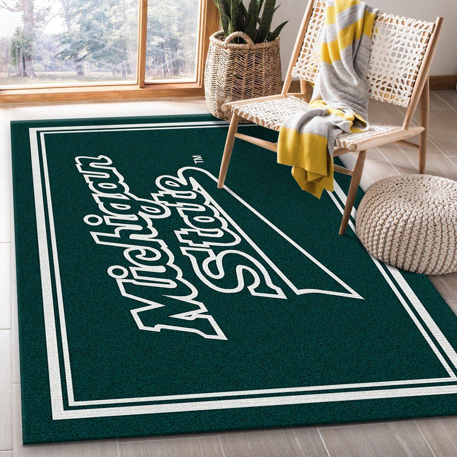 College Spirit Michigan State Sport Area Rug Carpet Team Logo Family Gift US Decor - Indoor Outdoor Rugs