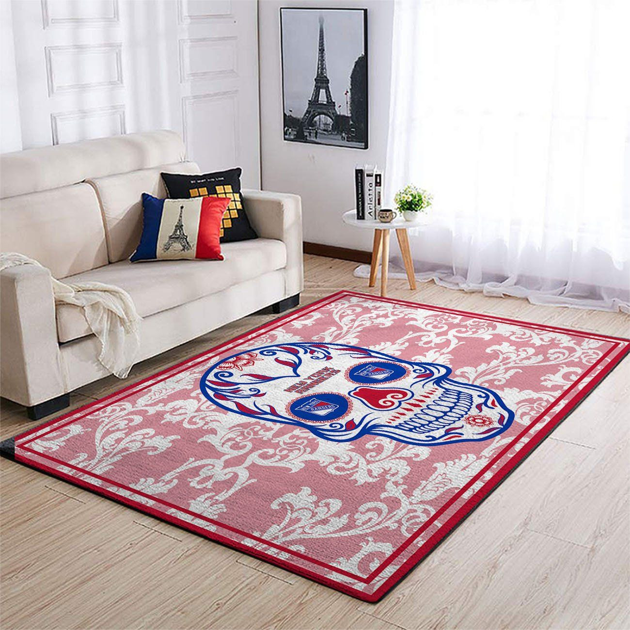 New York Rangers Nhl Team Logo Skull Flower Style Nice Gift Home Decor Rectangle Area Rug - Indoor Outdoor Rugs