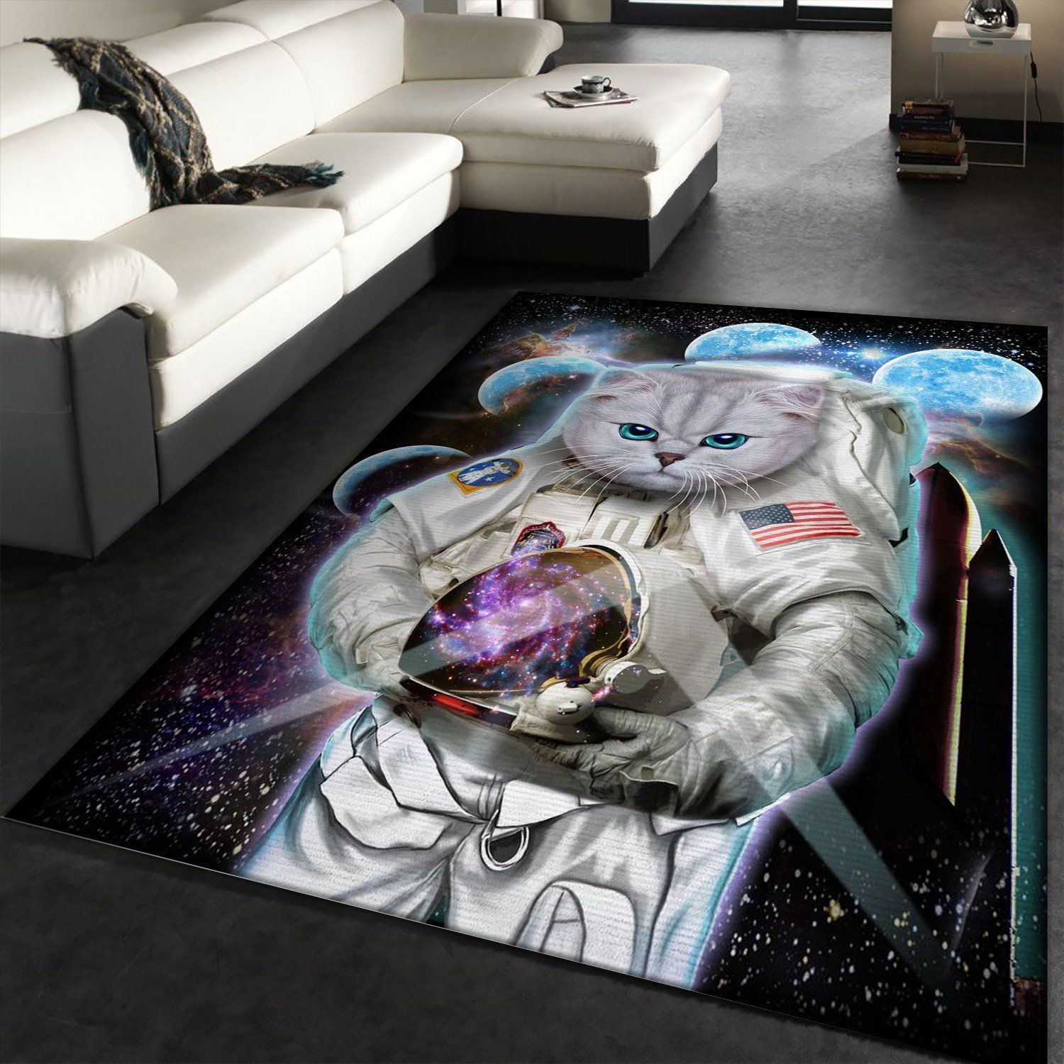 Astronaut Cat Explore Moon Area Rug Carpet Bedroom Family Gift US Decor - Indoor Outdoor Rugs