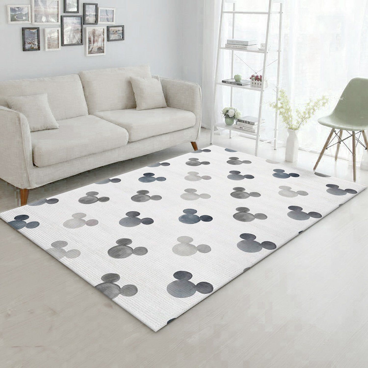 Disney Gray Watercolor Mickey Ears Fabric Area Rug, Kitchen Rug, Family Gift US Decor - Indoor Outdoor Rugs