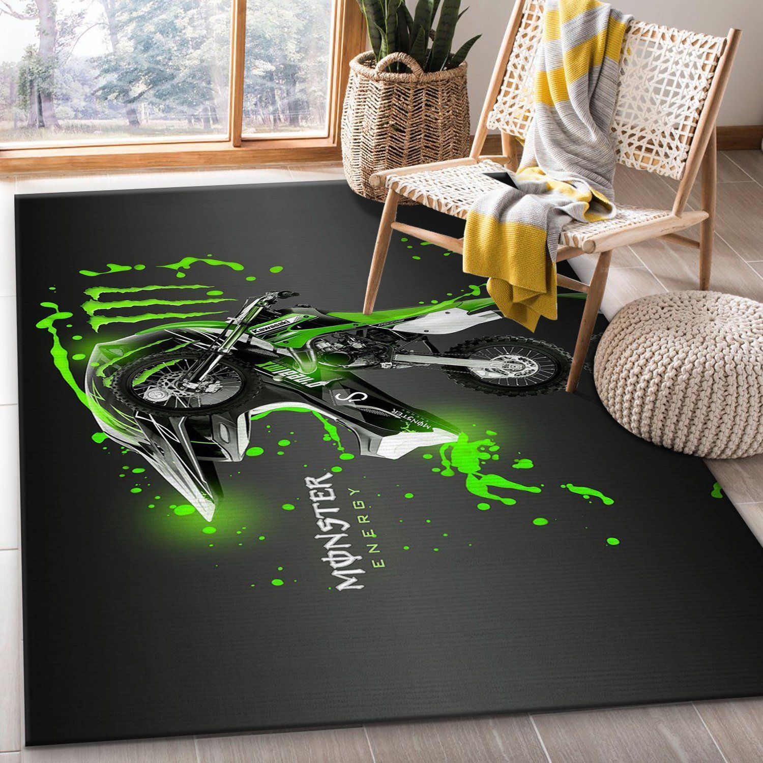 Monster Energy Kawasaki Rug Living Room Rug Christmas Gift US Decor - Indoor Outdoor Rugs