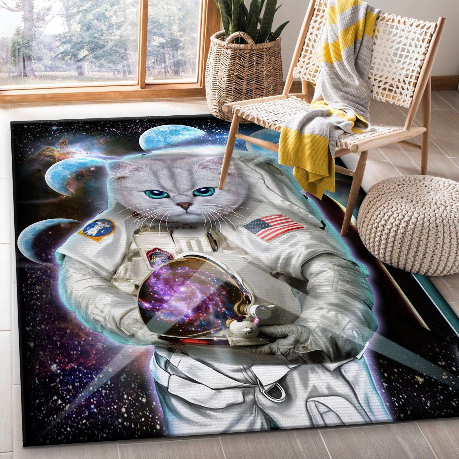 Astronaut Cat Explore Moon Area Rug Carpet Bedroom Family Gift US Decor - Indoor Outdoor Rugs