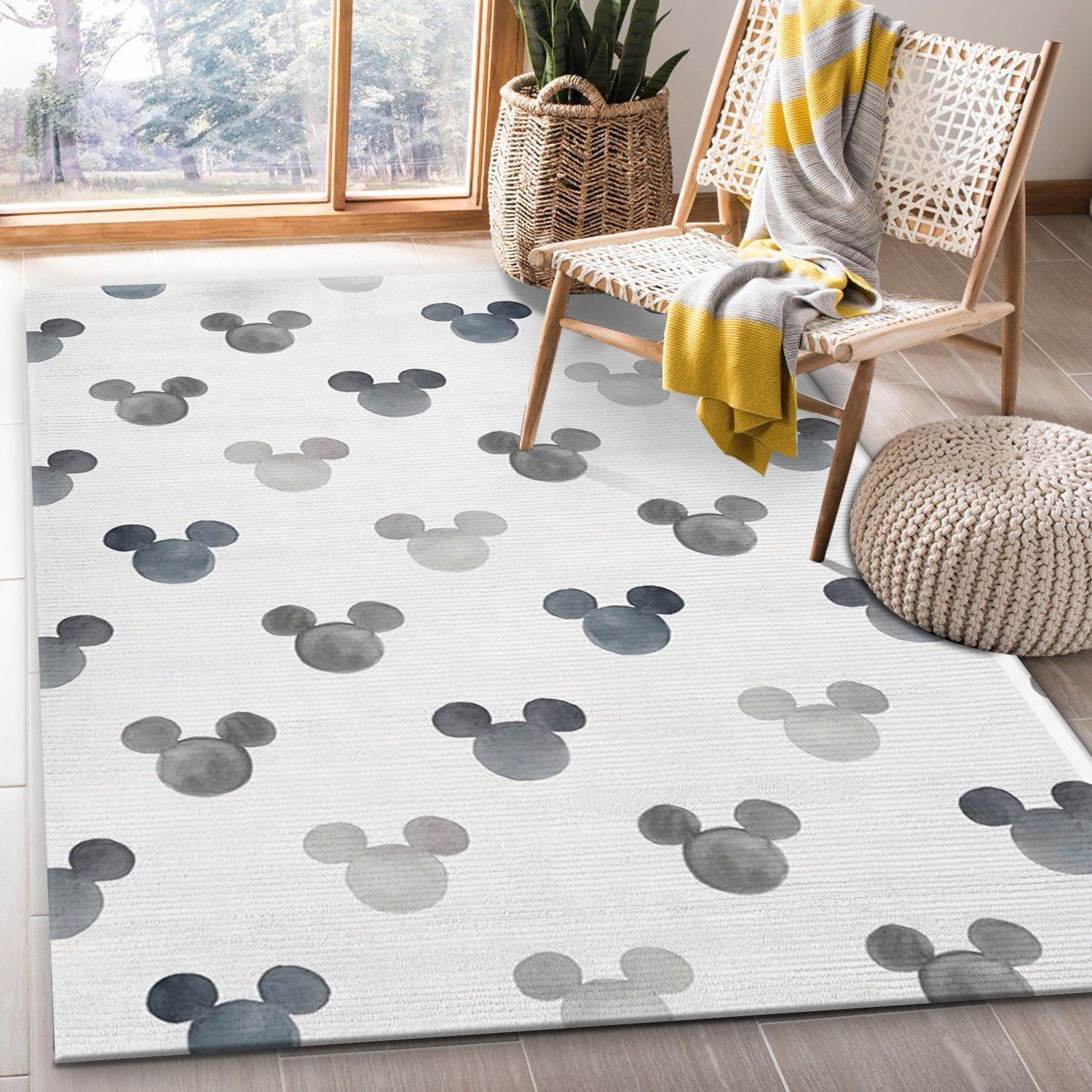 Disney Gray Watercolor Mickey Ears Fabric Area Rug, Kitchen Rug, Family Gift US Decor - Indoor Outdoor Rugs