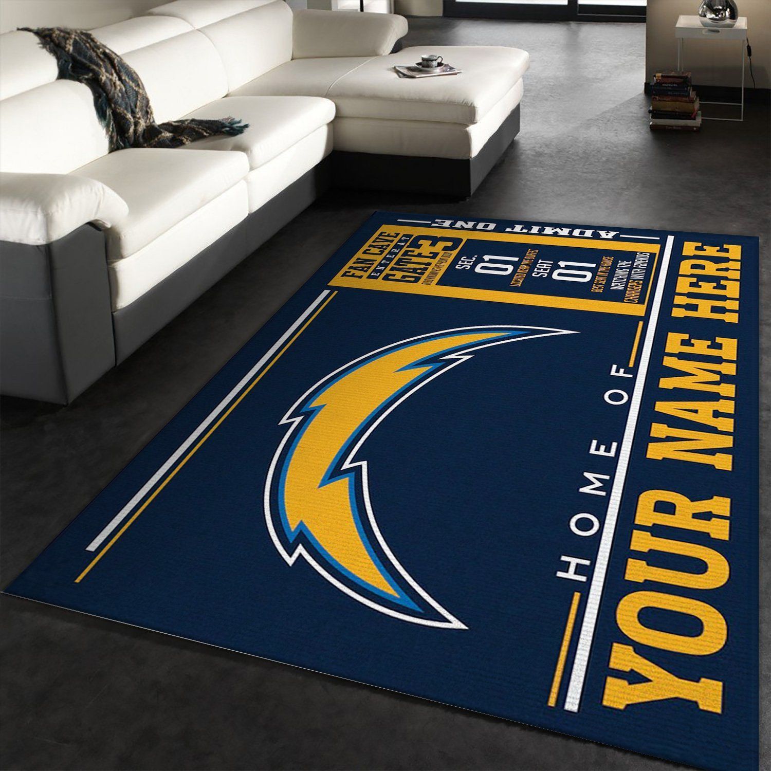 Customizable Los Angeles Chargers Wincraft Personalized NFL Area Rug, Bedroom, Christmas Gift US Decor - Indoor Outdoor Rugs