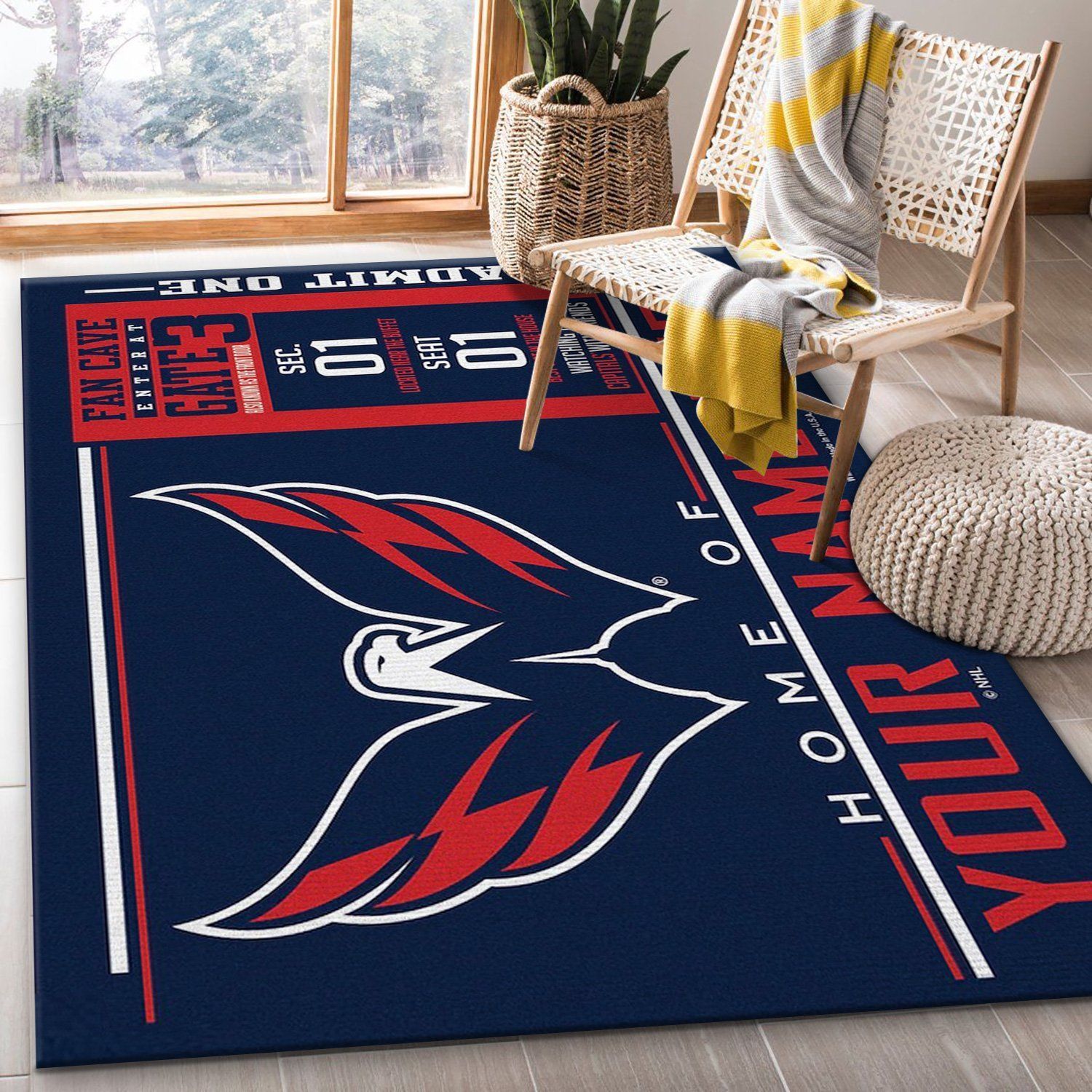 Customizable Capitals Wincraft Personalized NHL Area Rug Living Room Rug Christmas Gift - Indoor Outdoor Rugs