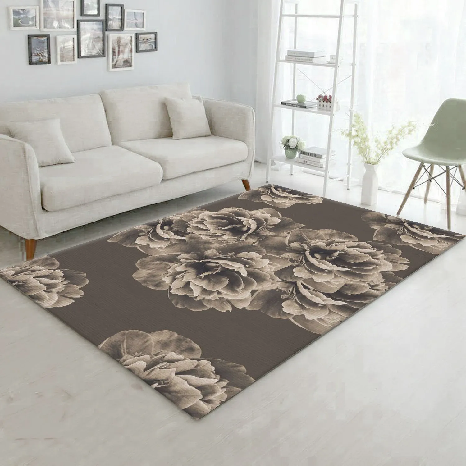 Sepia Peony Flower 1 Area Rug, Gift for fans, Home US Decor - Indoor Outdoor Rugs