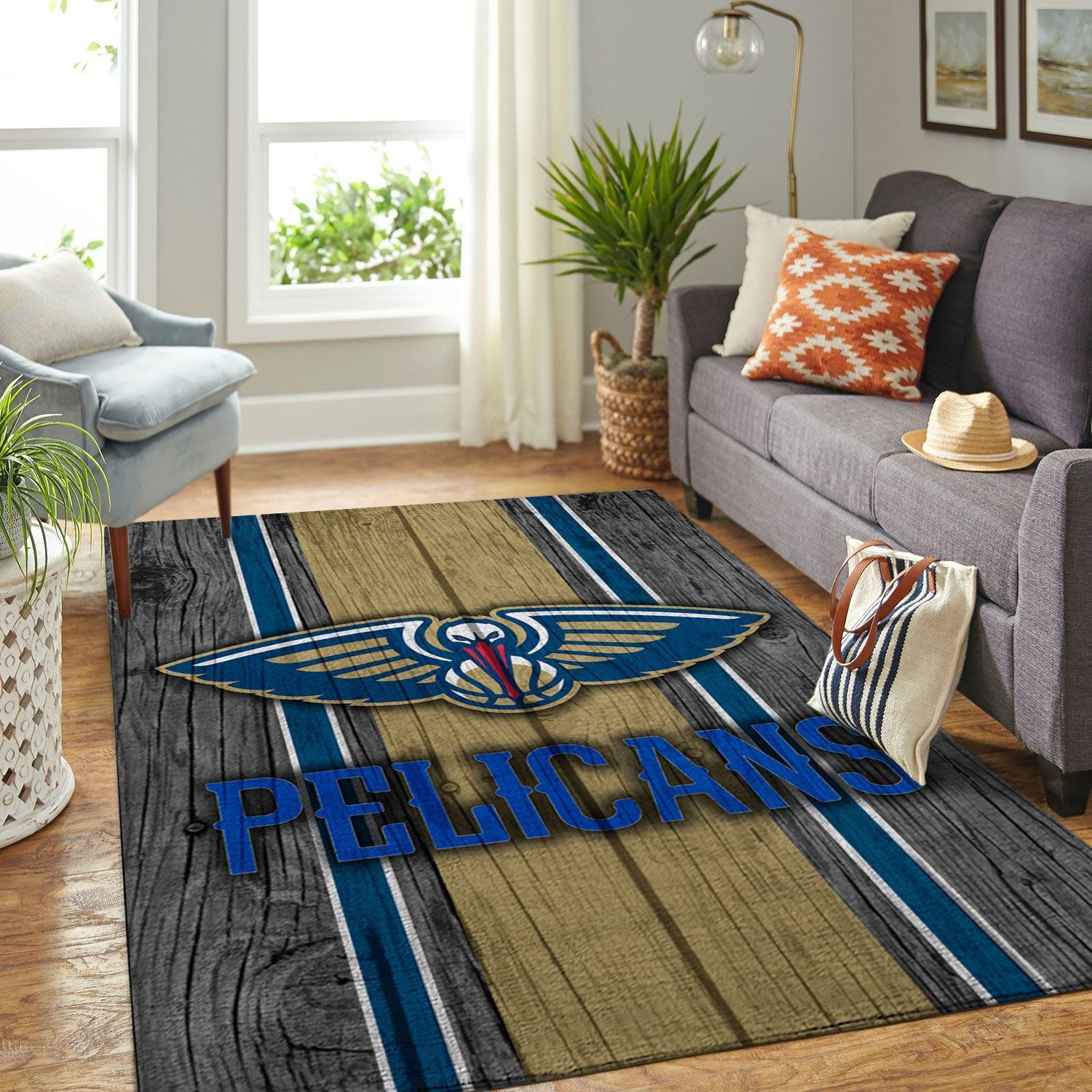 New Orleans Pelicans Nba Team Logo Wooden Style Nice Gift Home Decor Rectangle Area Rug - Indoor Outdoor Rugs