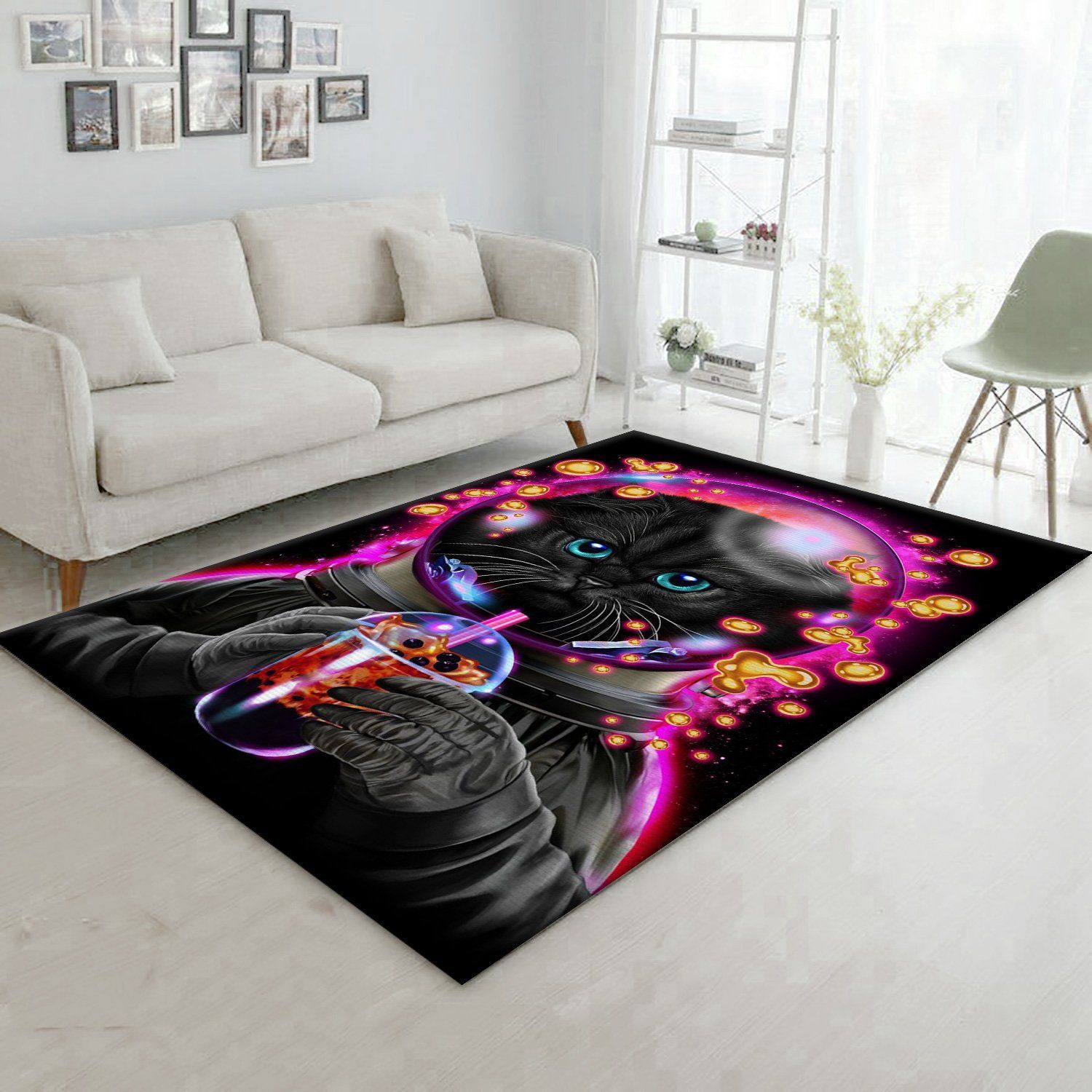 Astronaut Cat Bubble Tea Area Rug Kitchen Rug Christmas Gift US Decor - Indoor Outdoor Rugs