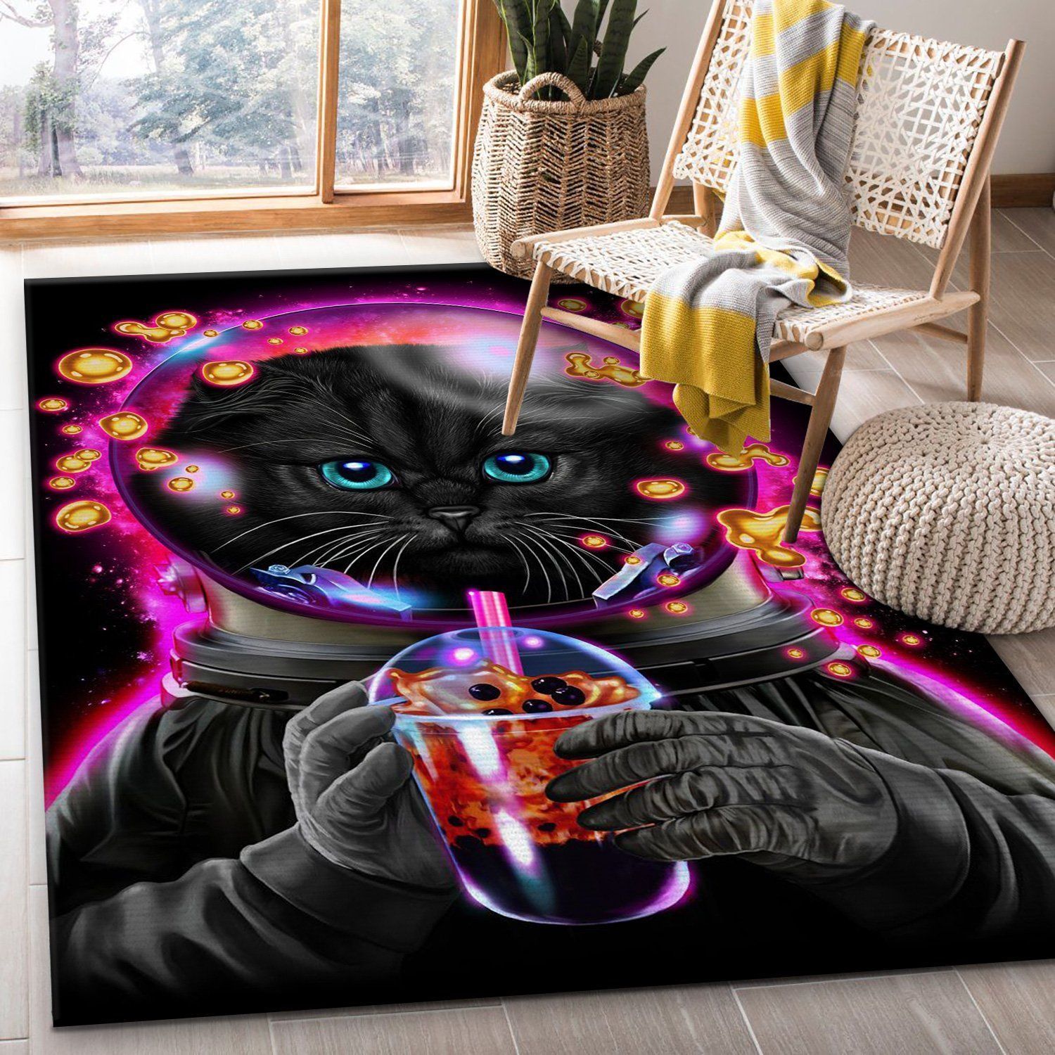 Astronaut Cat Bubble Tea Area Rug Kitchen Rug Christmas Gift US Decor - Indoor Outdoor Rugs