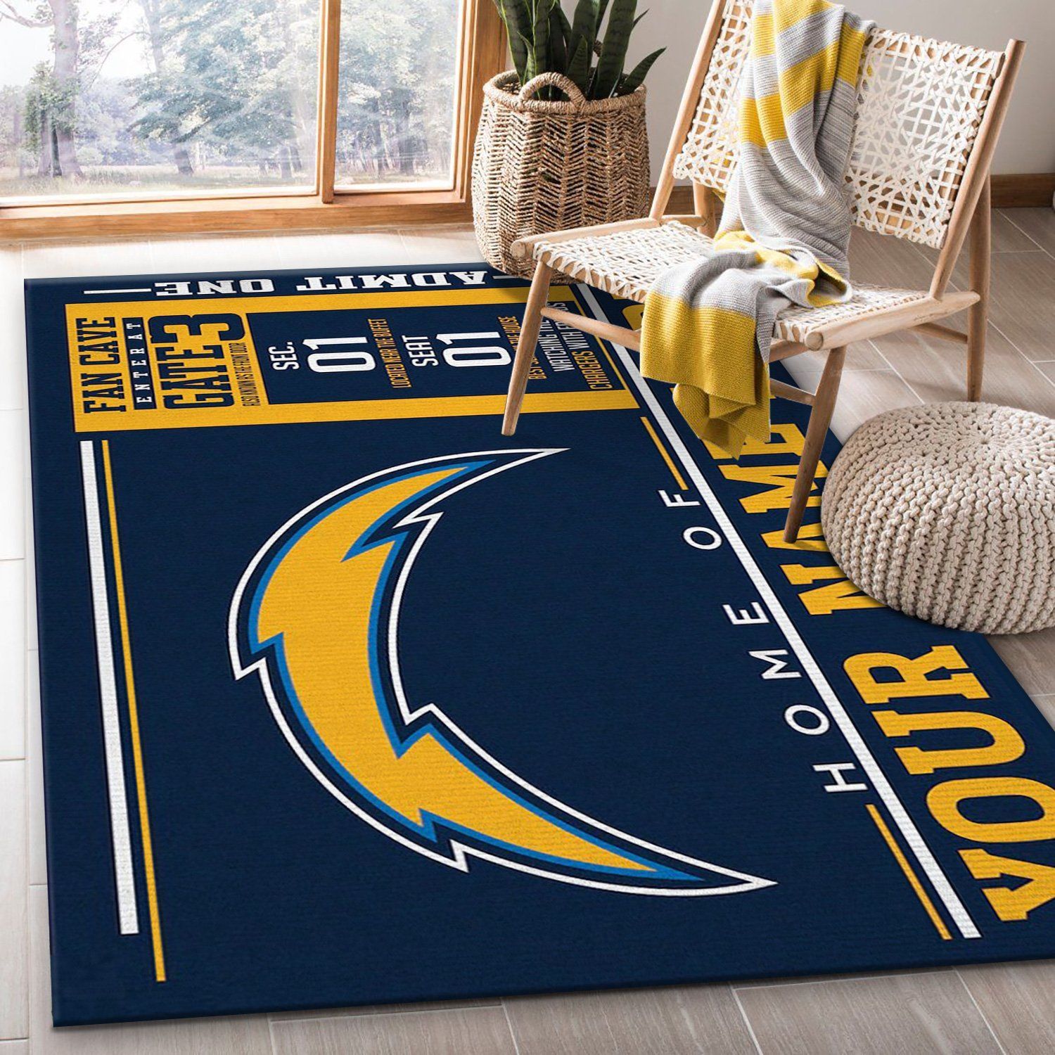 Customizable Los Angeles Chargers Wincraft Personalized NFL Area Rug, Bedroom, Christmas Gift US Decor - Indoor Outdoor Rugs