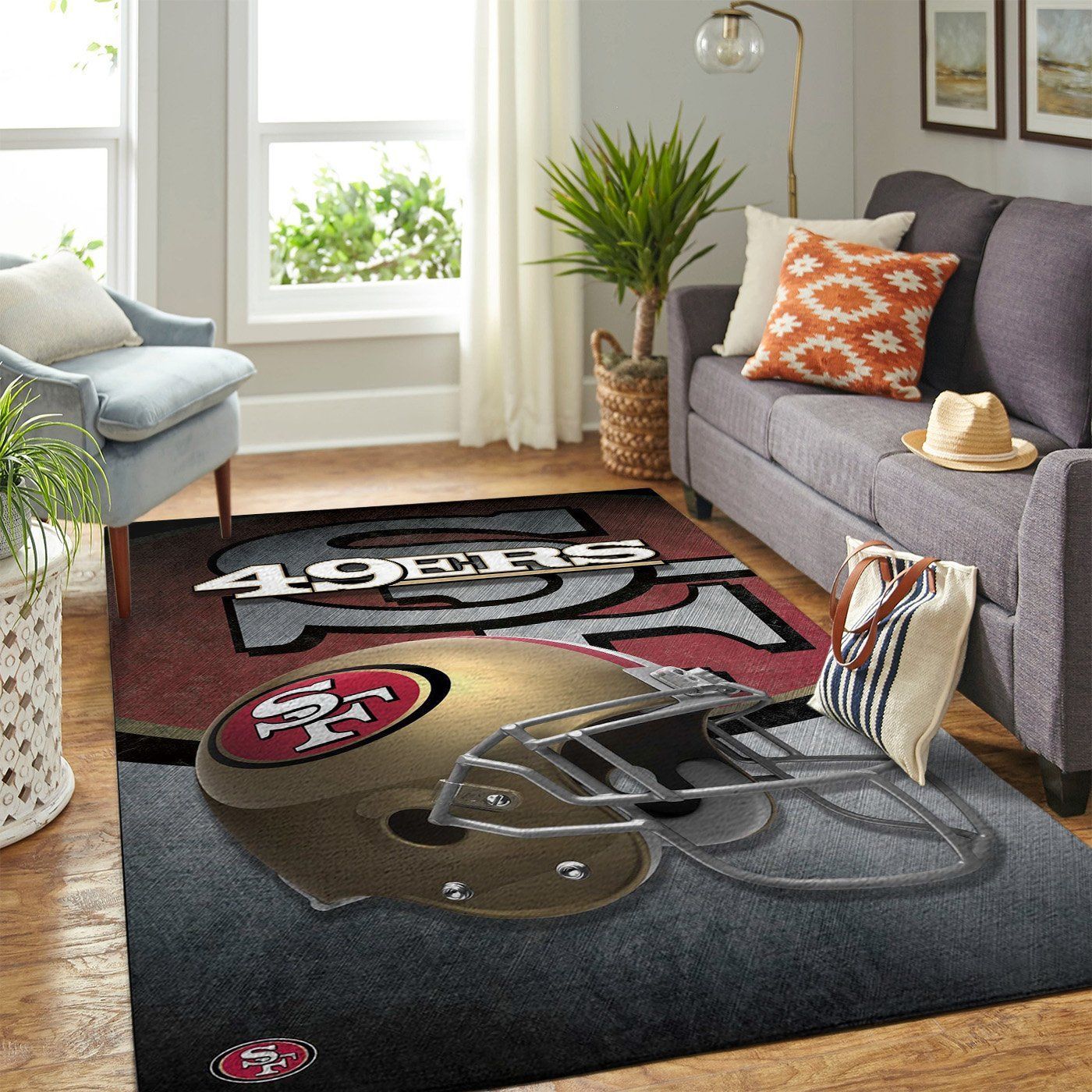 San Francisco 49ers Nfl Team Logo Helmet Style Nice Gift Home Decor Rectangle Area Rug - Indoor Outdoor Rugs