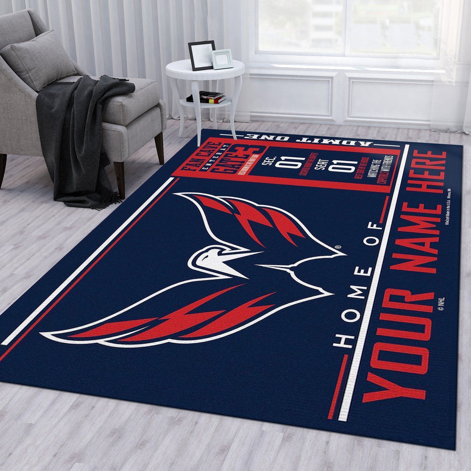 Customizable Capitals Wincraft Personalized NHL Area Rug Living Room Rug Christmas Gift - Indoor Outdoor Rugs