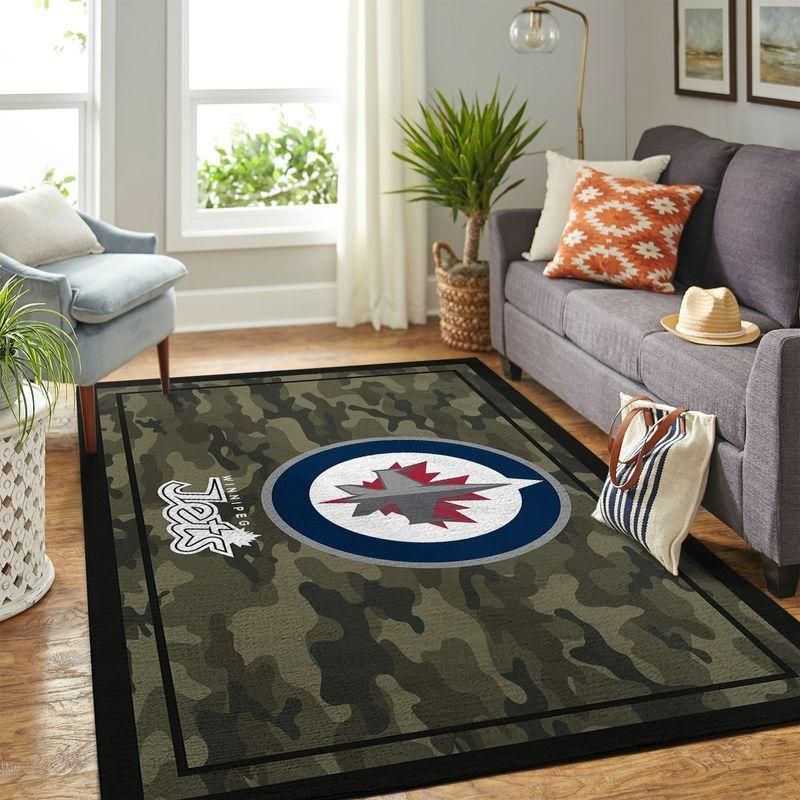 Winnipeg Jets Nhl Team Logo Camo Style Rug Room Carpet Custom Area Floor Home Decor - Indoor Outdoor Rugs