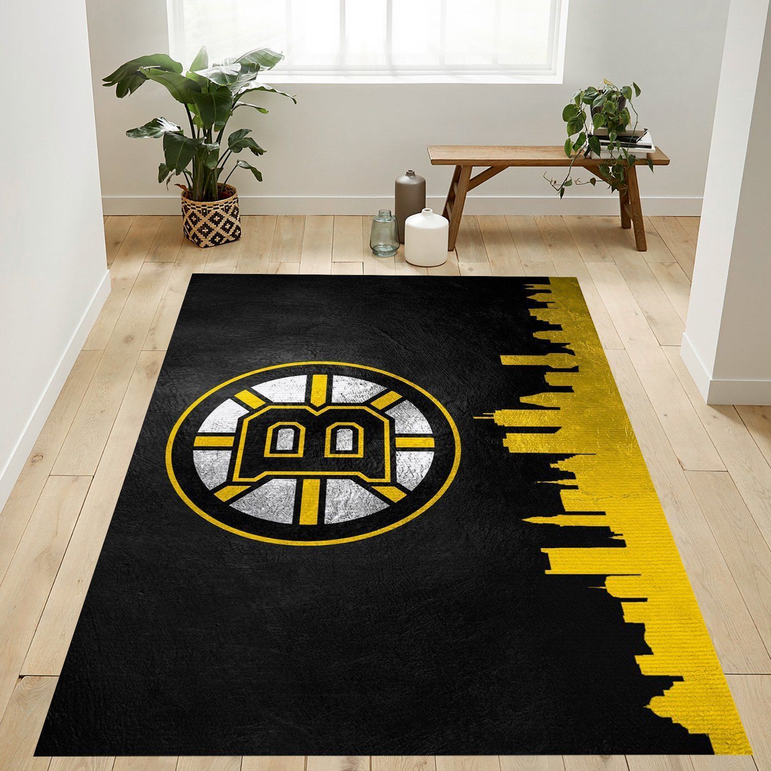 Boston Bruins Skyline Nfl Team Logo Rug Bedroom Rug Home Decor Floor Decor - Indoor Outdoor Rugs