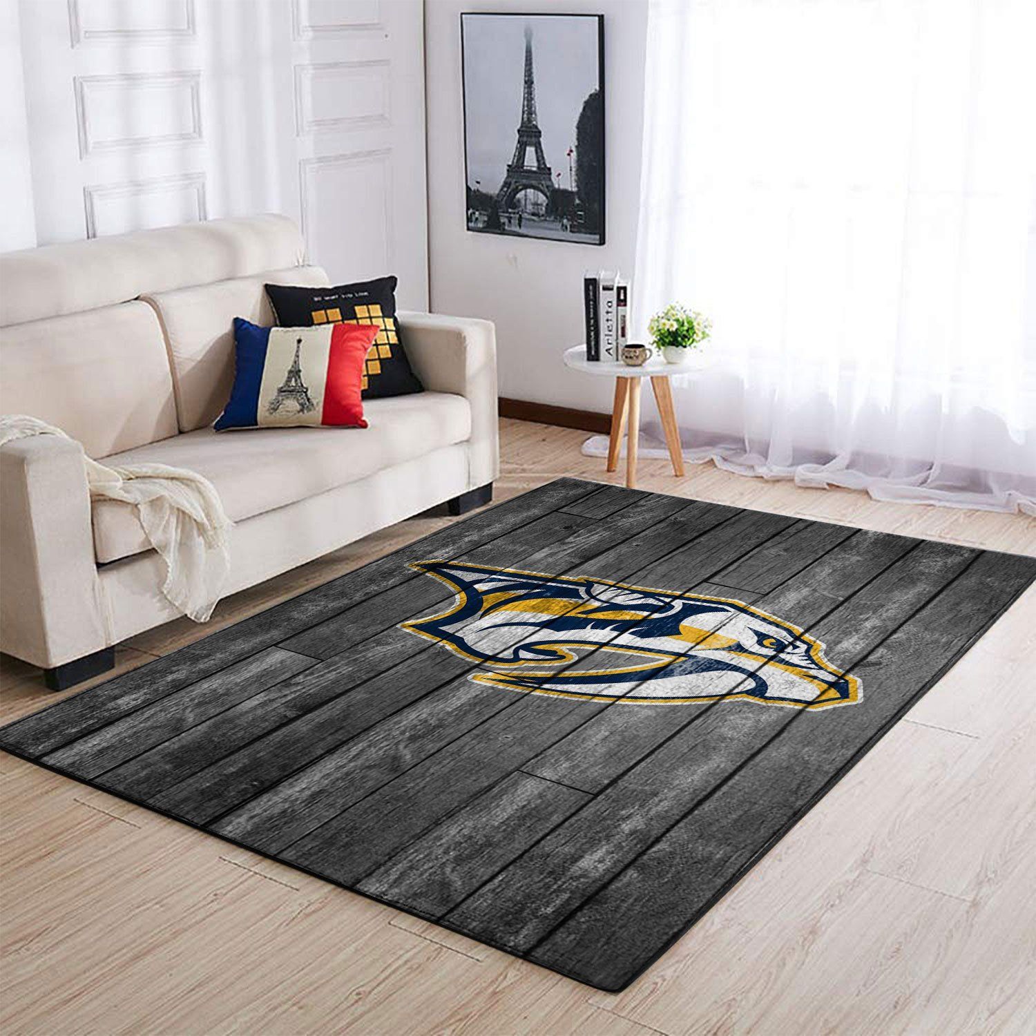 Nashville Predators Nhl Team Logo Grey Wooden Style Nice Gift Home Decor Rectangle Area Rug - Indoor Outdoor Rugs