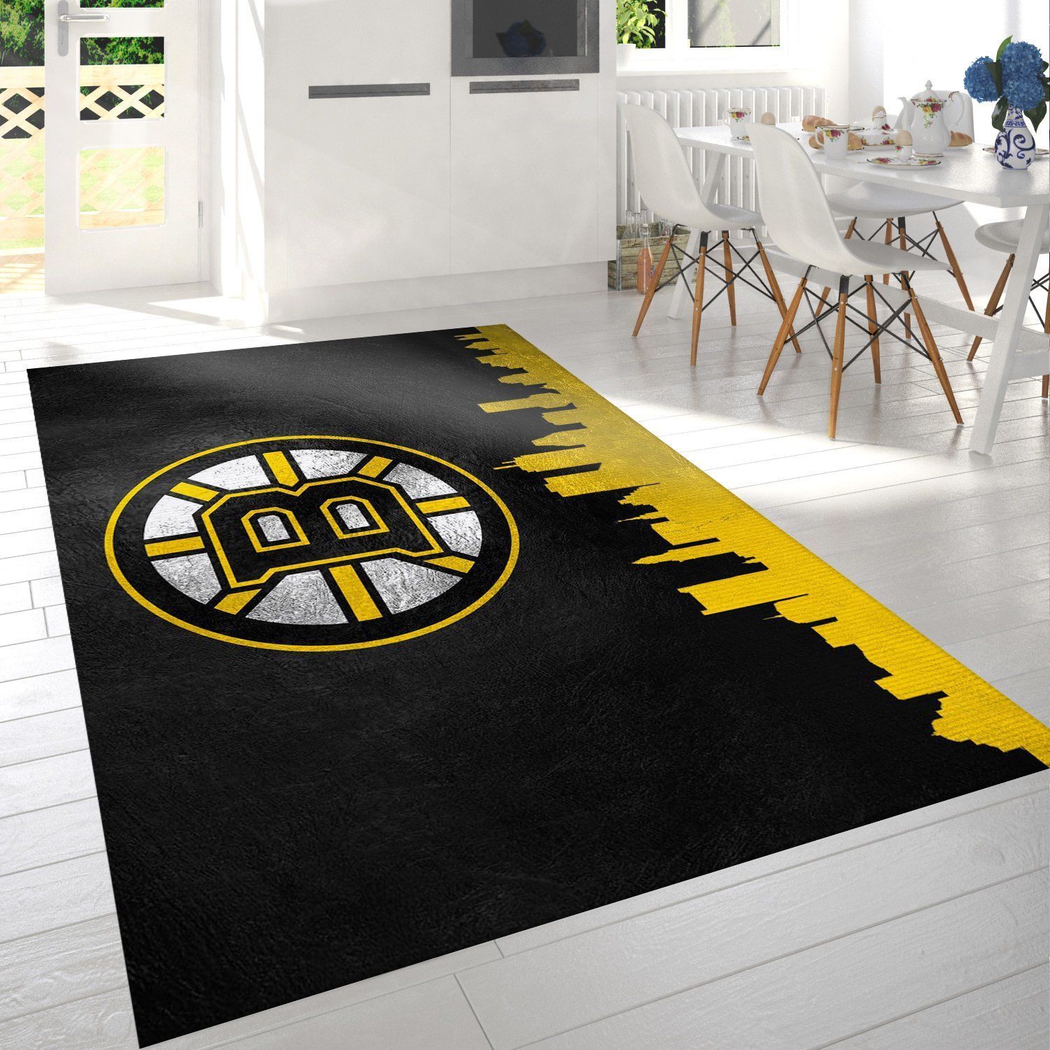 Boston Bruins Skyline Nfl Team Logo Rug Bedroom Rug Home Decor Floor Decor - Indoor Outdoor Rugs