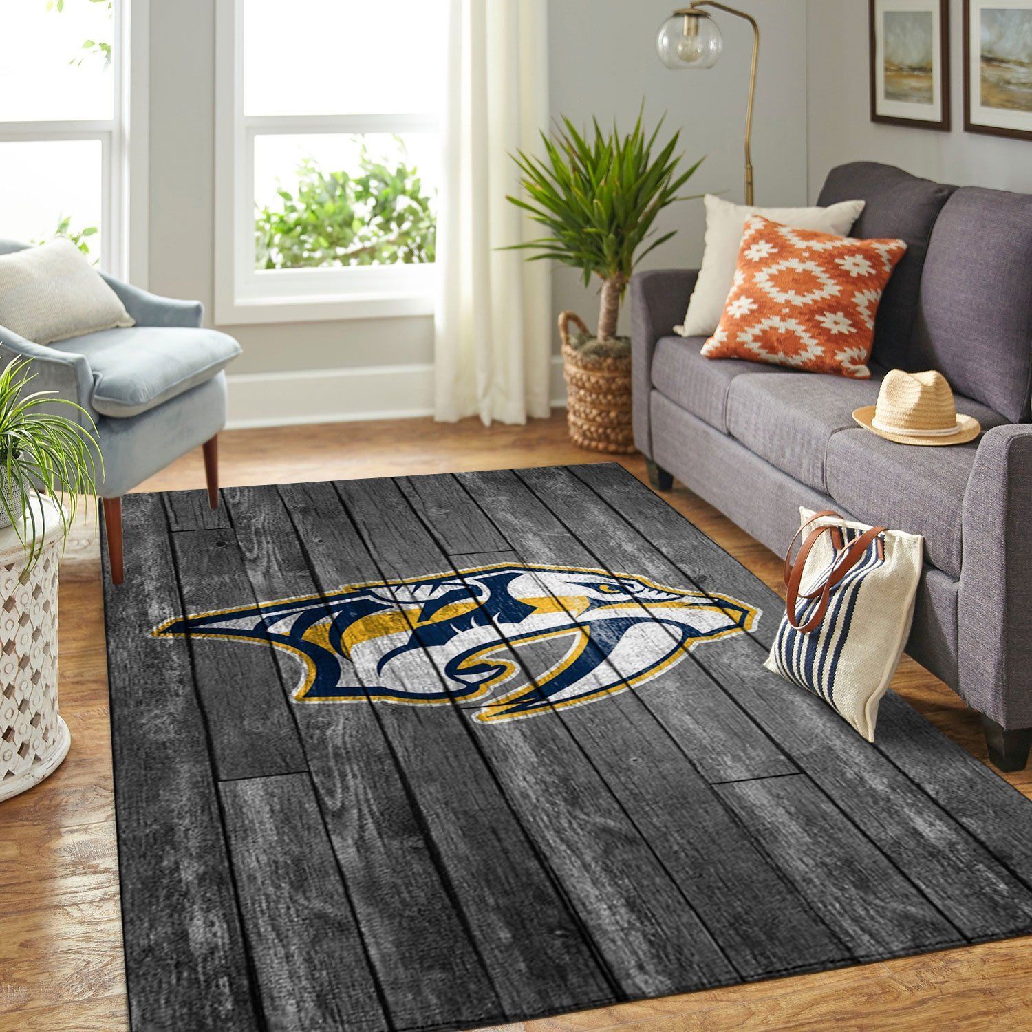 Nashville Predators Nhl Team Logo Grey Wooden Style Nice Gift Home Decor Rectangle Area Rug - Indoor Outdoor Rugs