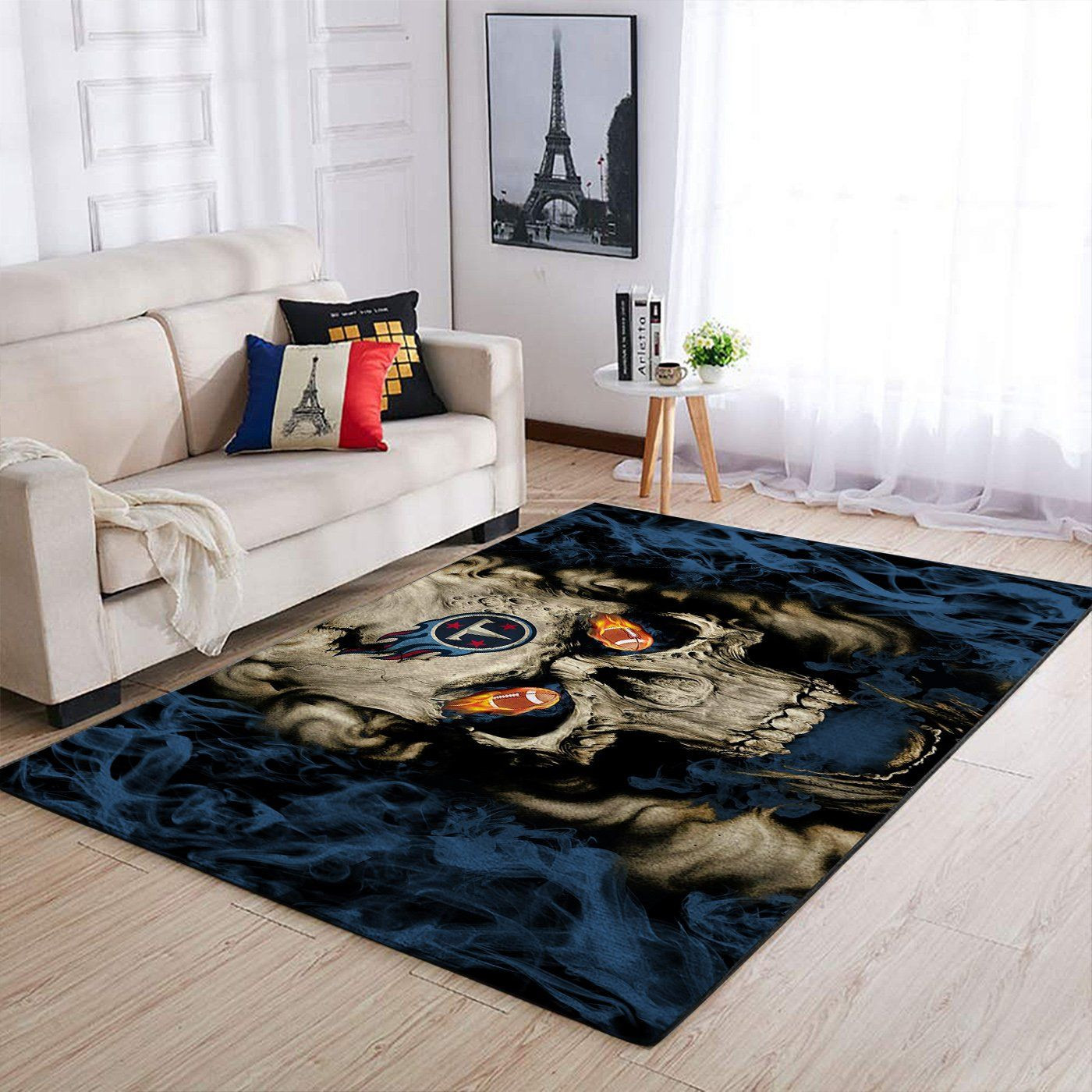 Tennessee Titans Nfl Team Logo Skull Style Nice Gift Home Decor Rectangle Area Rug - Indoor Outdoor Rugs