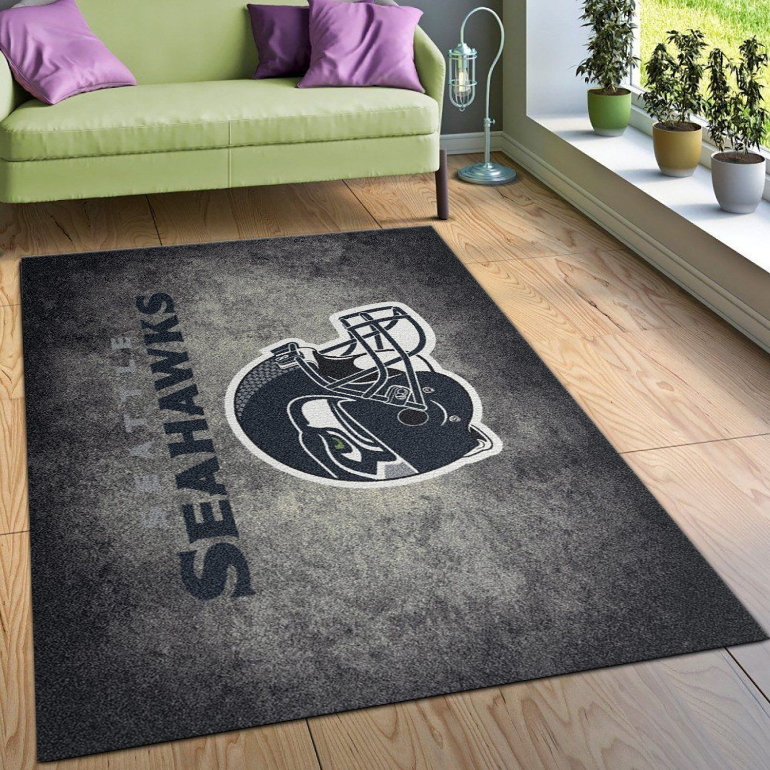 Milliken Nfl Distressed Helmet Seattle Seahawks Area Rug Area Rug Carpet, Bedroom Rug, Home Decor Floor Decor - Indoor Outdoor Rugs