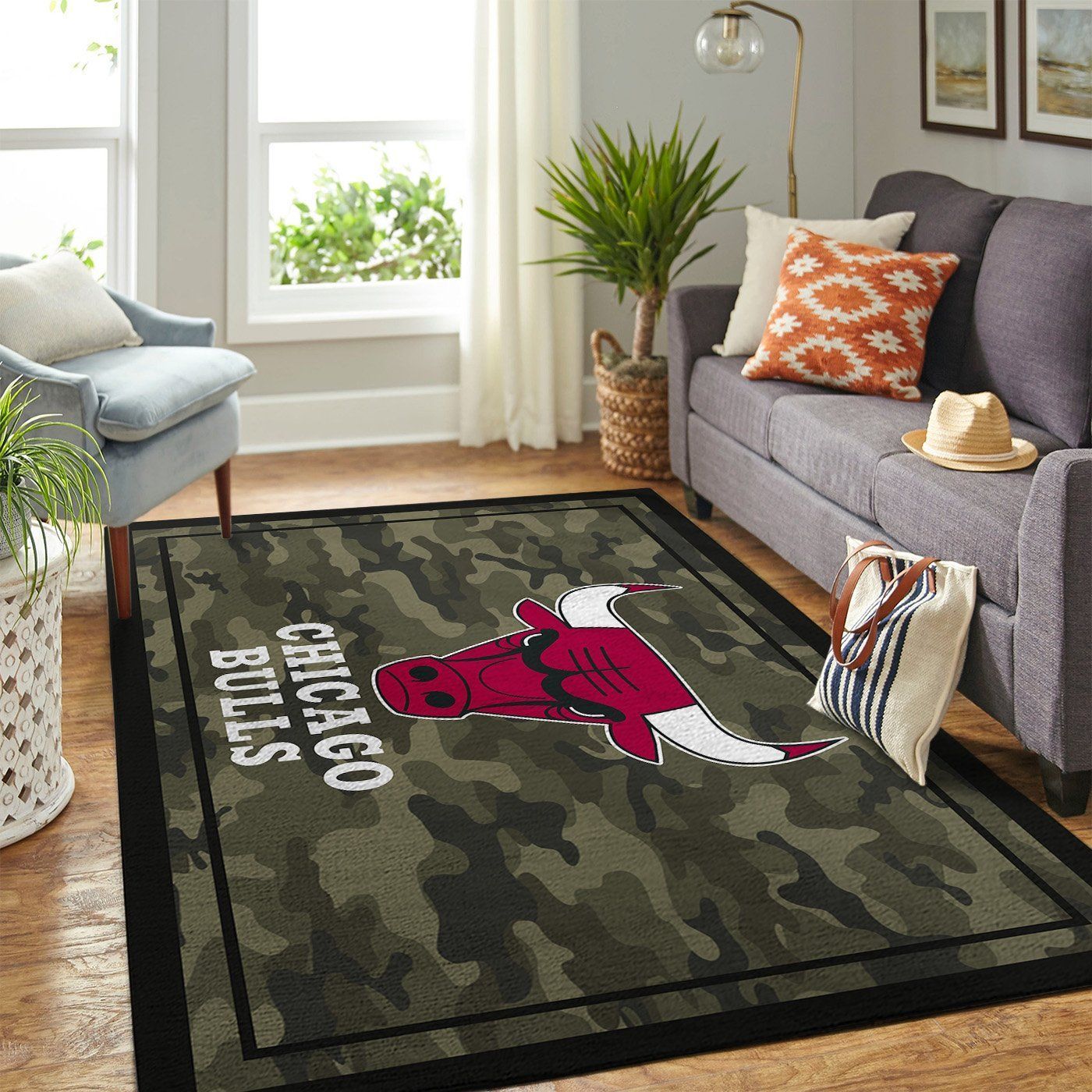 Chicago Bulls Nba Team Logo Camo Style Nice Gift Home Decor Rectangle Area Rug - Indoor Outdoor Rugs