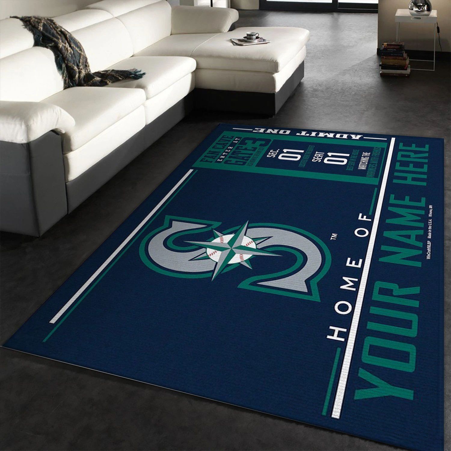 Customizable Seattle Mariners Wincraft Personalized MLB Area Rug, Living Room Rug, US Gift Decor - Indoor Outdoor Rugs