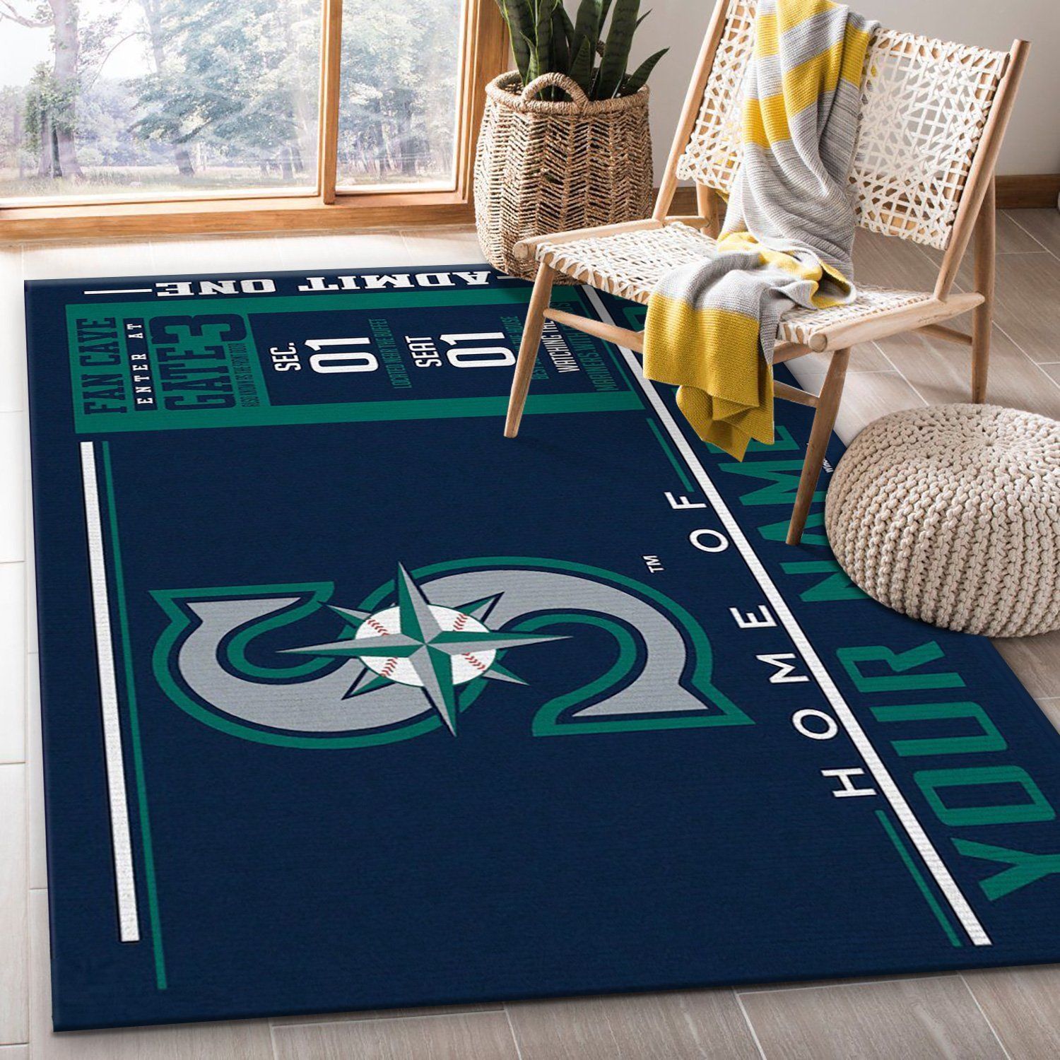 Customizable Seattle Mariners Wincraft Personalized MLB Area Rug, Living Room Rug, US Gift Decor - Indoor Outdoor Rugs