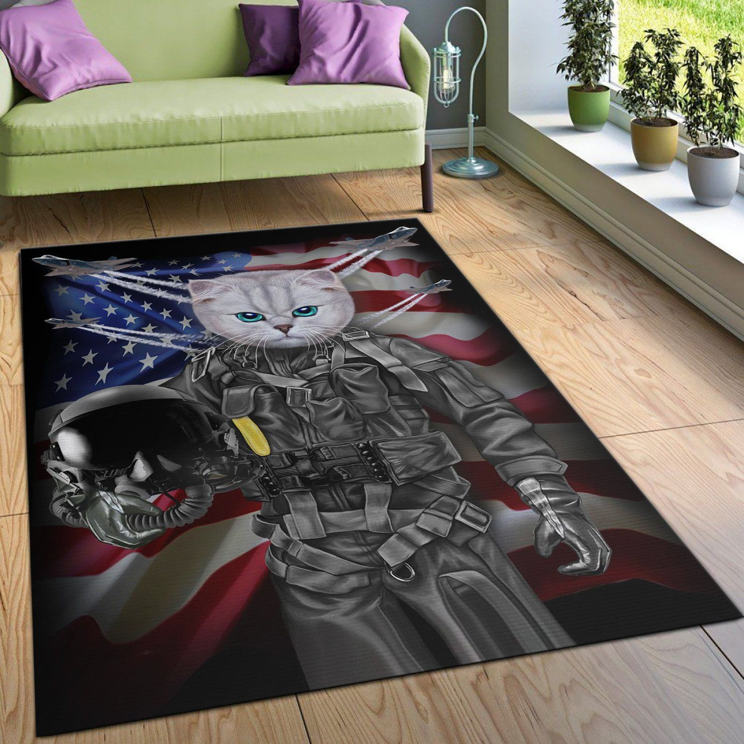 Cat In Air Force Area Rug Living room and bedroom Rug US Gift Decor - Indoor Outdoor Rugs