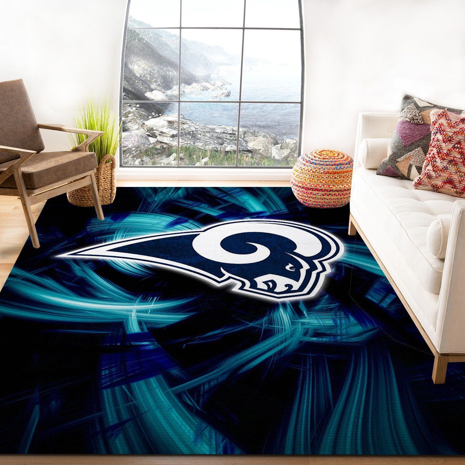 Los Angeles Rams Nfl Team Logo Rug Living Room Rug Home Decor Floor Decor - Indoor Outdoor Rugs