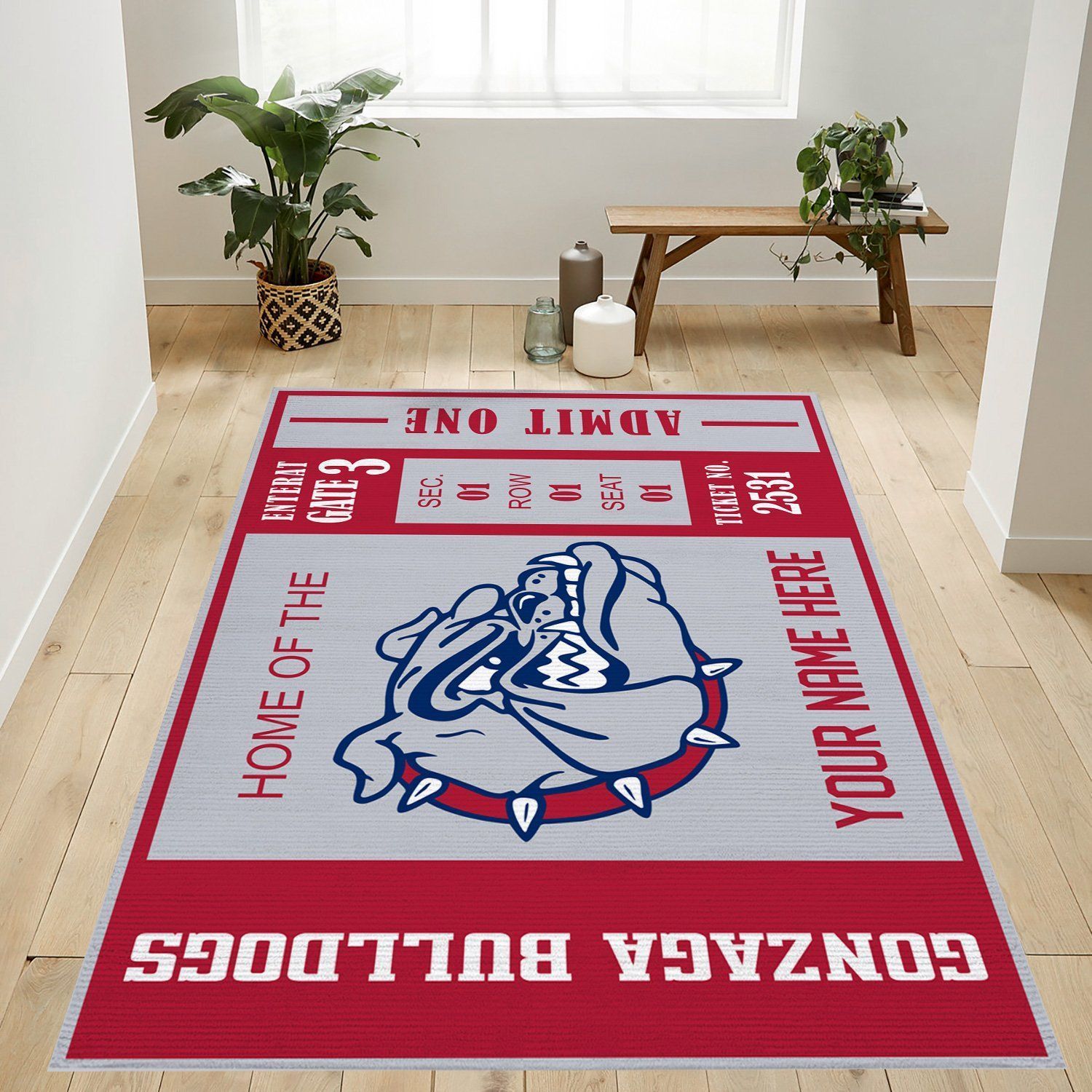 Gonzaga Bulldogs Ncaa Customizable Rug, Living Room Rug - Floor US Decor - Indoor Outdoor Rugs