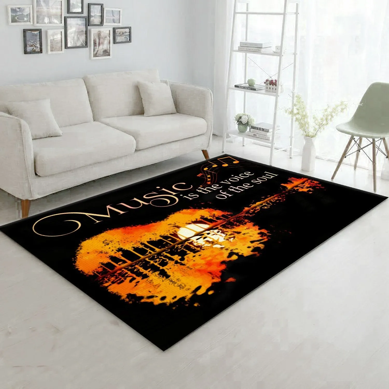 Music Is The Voice Of The Soul Guitar Rectangle Rug 112 Dining Room Rugs - Indoor Outdoor Rugs