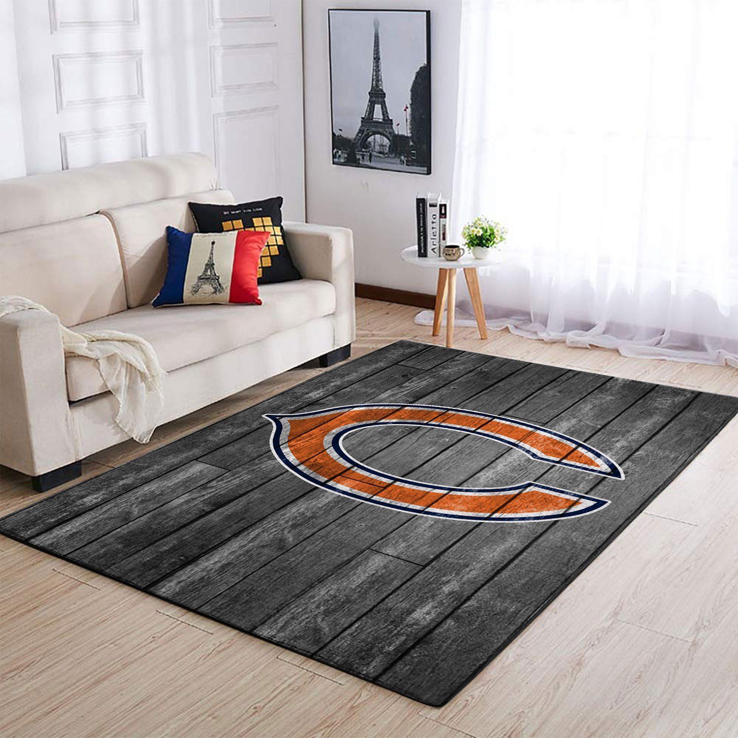 Chicago Bears Nfl Team Logo Grey Wooden Style Style Nice Gift Home Decor Rectangle Area Rug - Indoor Outdoor Rugs