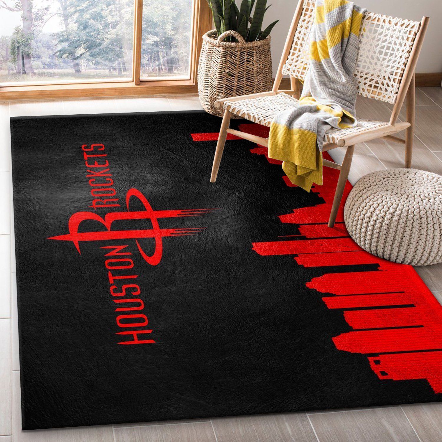 Houston Rockets Skyline Area Rug Carpet, Bedroom, Family Gift US Decor - Indoor Outdoor Rugs