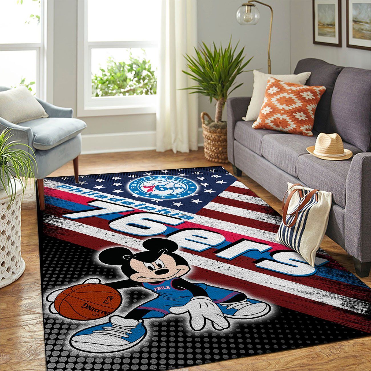 Philadelphia 76ers Nba Team Logo Mickey Us Style Nice Gift Home Decor Rectangle Area Rug - Indoor Outdoor Rugs