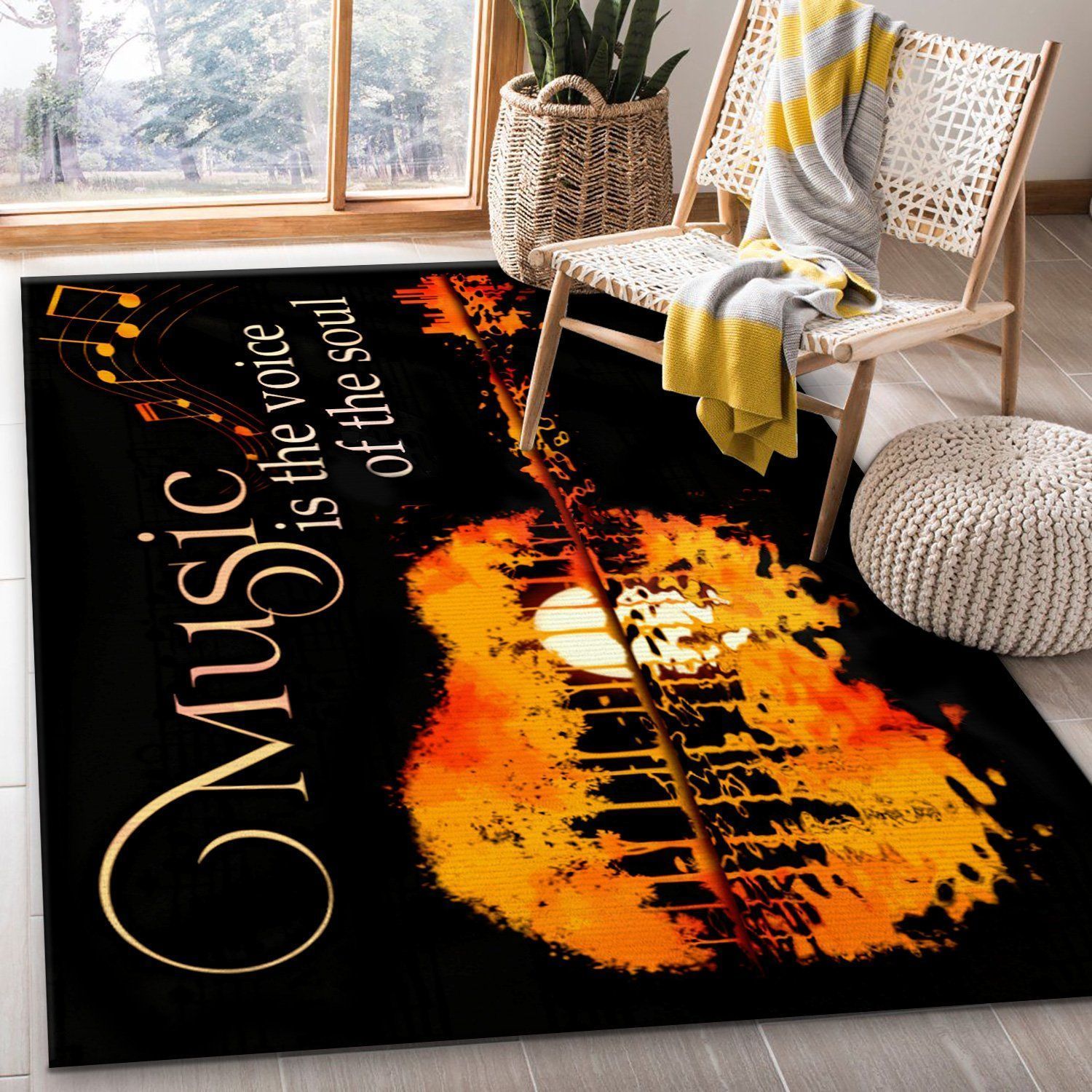 Music Is The Voice Of The Soul Guitar Rectangle Rug 112 Dining Room Rugs - Indoor Outdoor Rugs