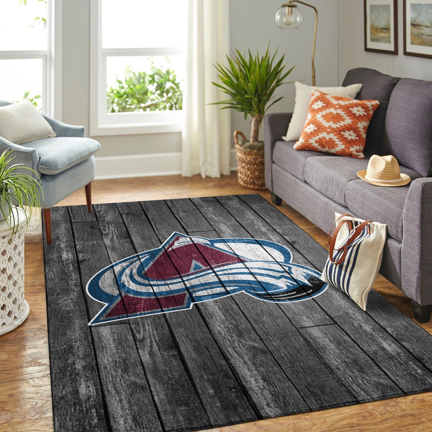 Colorado Avalanche Nhl Team Logo Grey Wooden Style Nice Gift Home Decor Rectangle Area Rug - Indoor Outdoor Rugs