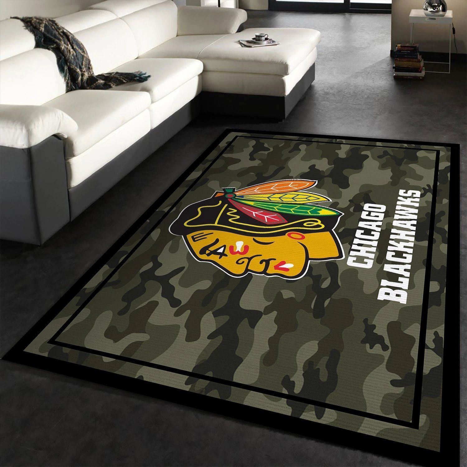 Chicago Blackhawks Nhl Team Logo Camo Style Rug Room Carpet Custom Area Floor Home Decor - Indoor Outdoor Rugs