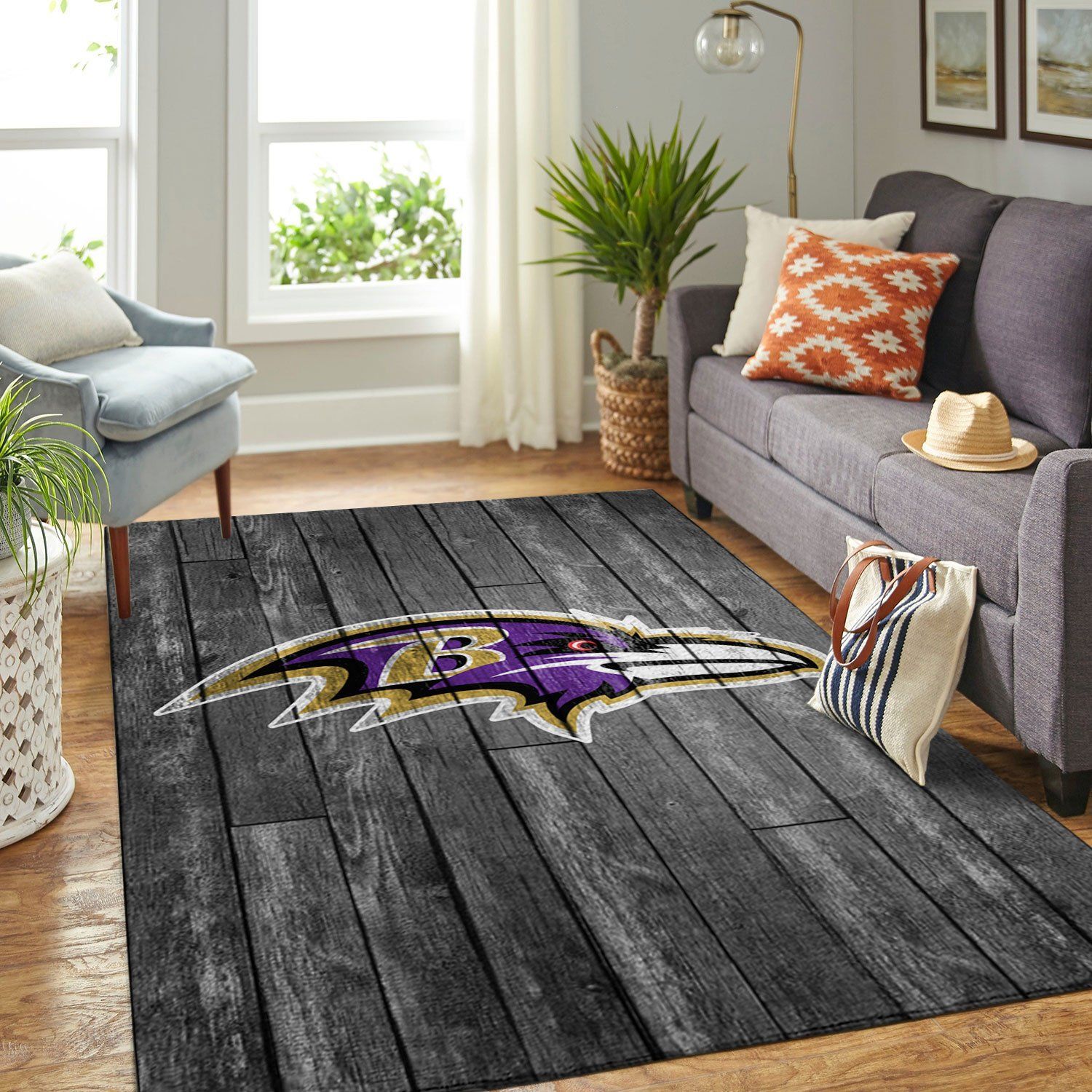 Baltimore Ravens Nfl Team Logo Grey Wooden Style Style Nice Gift Home Decor Rectangle Area Rug - Indoor Outdoor Rugs