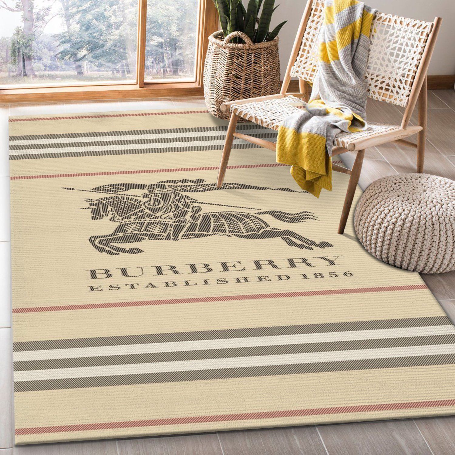 Burberry Area Rug For Christmas Fashion Brand Rug Living Room Rug US Gift Decor - Indoor Outdoor Rugs