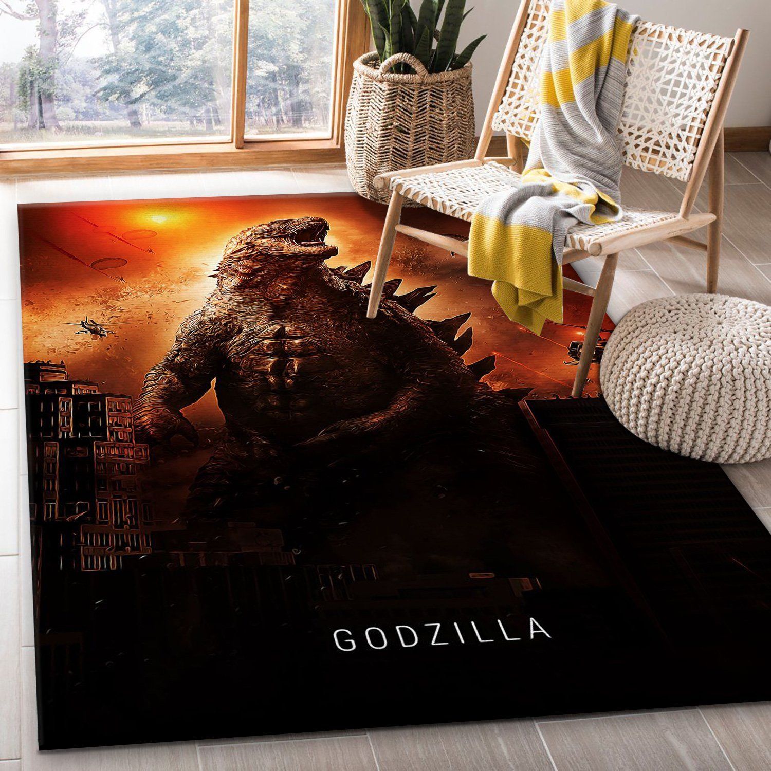 Godzilla Rug Art Painting Movie Rugs US Gift Decor - Indoor Outdoor Rugs