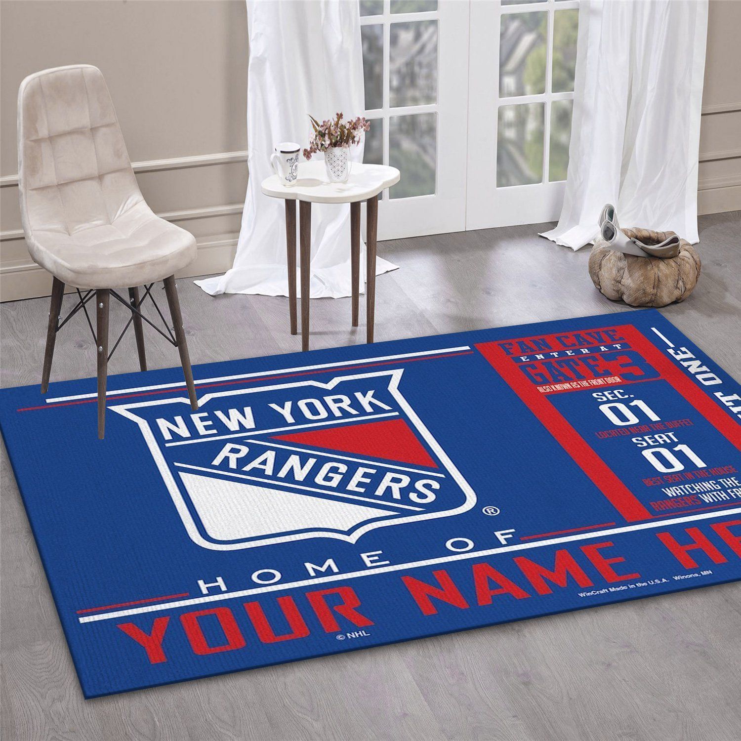 Customizable New York Rangers Wincraft Personalized NHL Area Rug For Christmas Living Room Rug Floor Decor - Indoor Outdoor Rugs