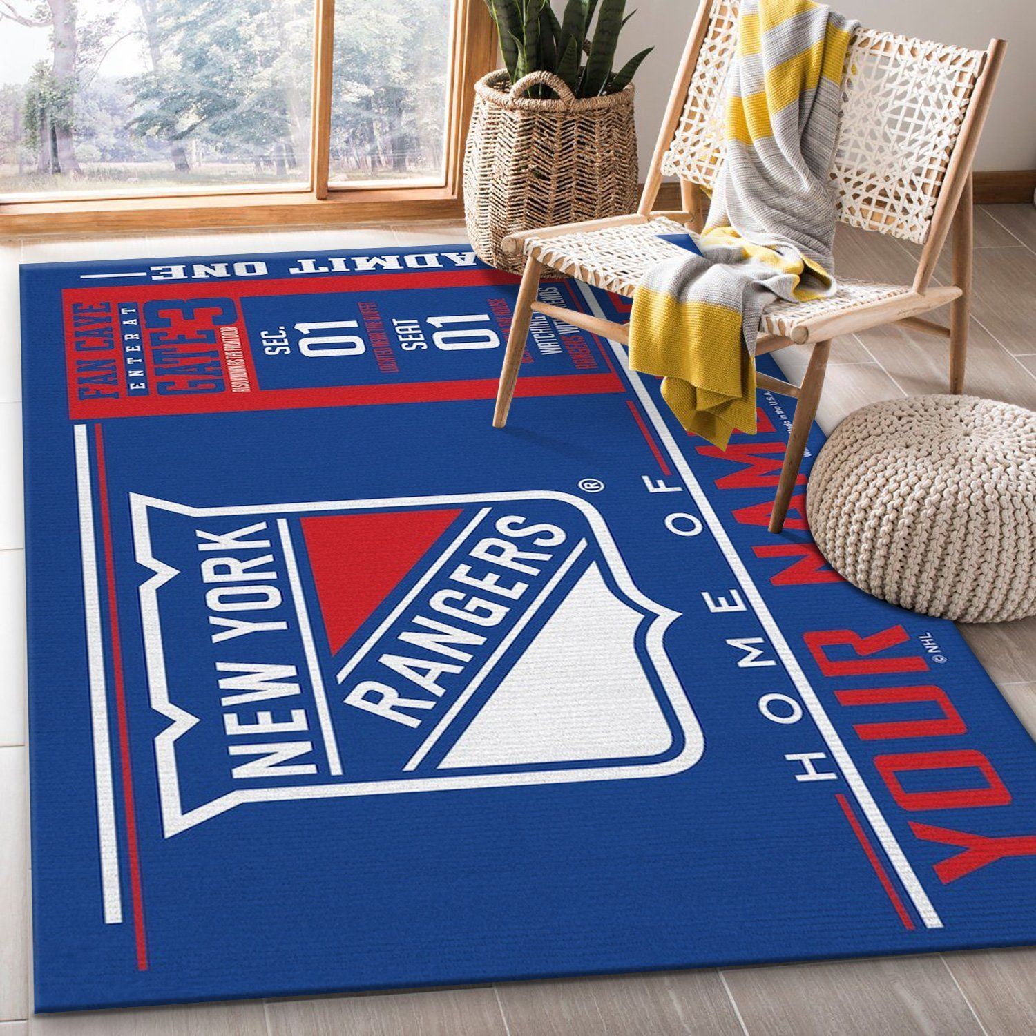 Customizable New York Rangers Wincraft Personalized NHL Area Rug For Christmas Living Room Rug Floor Decor - Indoor Outdoor Rugs