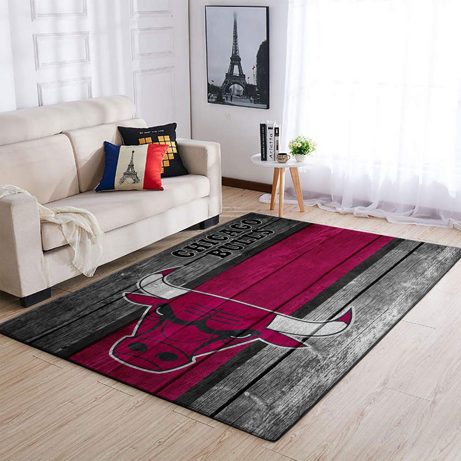 Chicago Bulls Nba Team Logo Wooden Style Nice Gift Home Decor Rectangle Area Rug - Indoor Outdoor Rugs