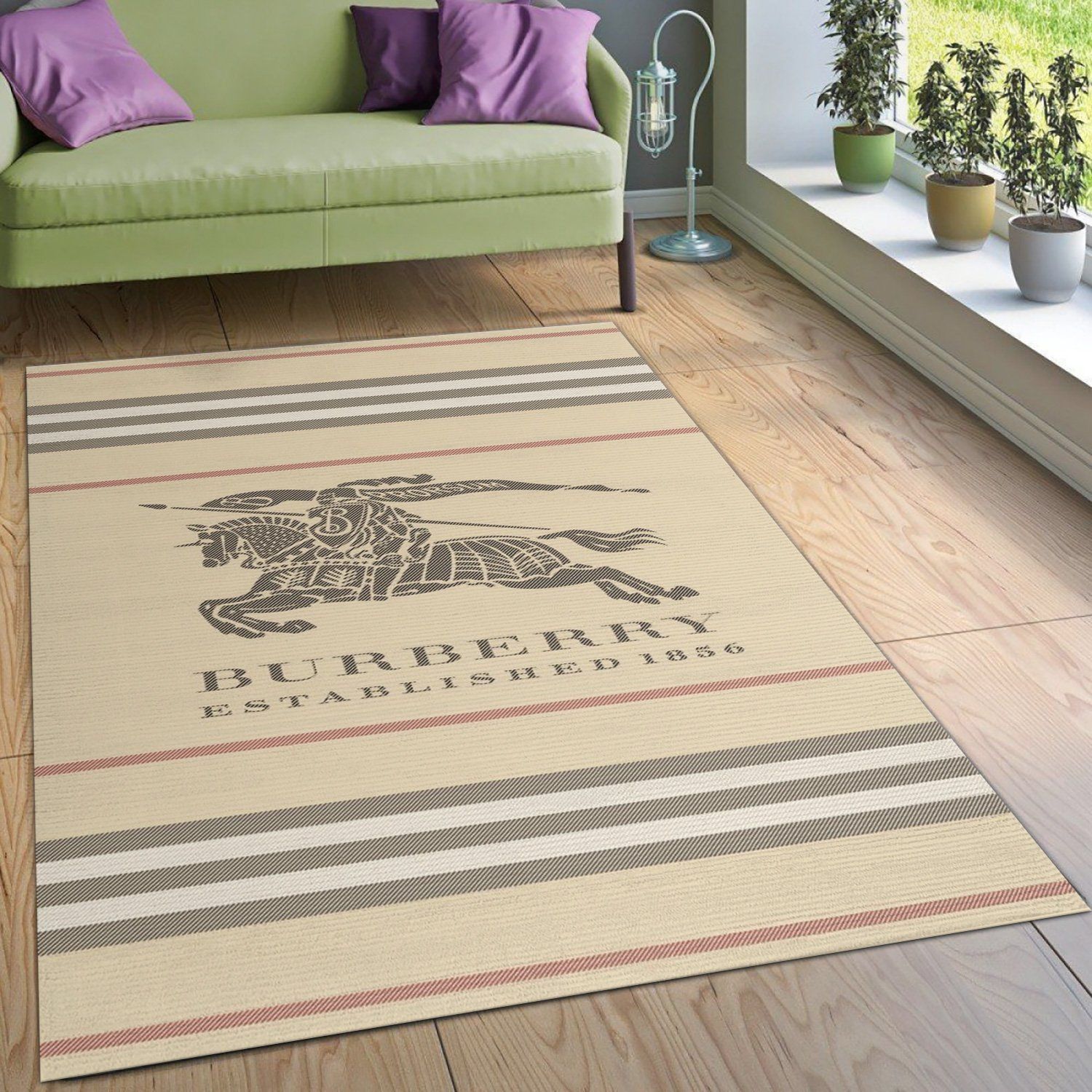 Burberry Area Rug For Christmas Fashion Brand Rug Living Room Rug US Gift Decor - Indoor Outdoor Rugs