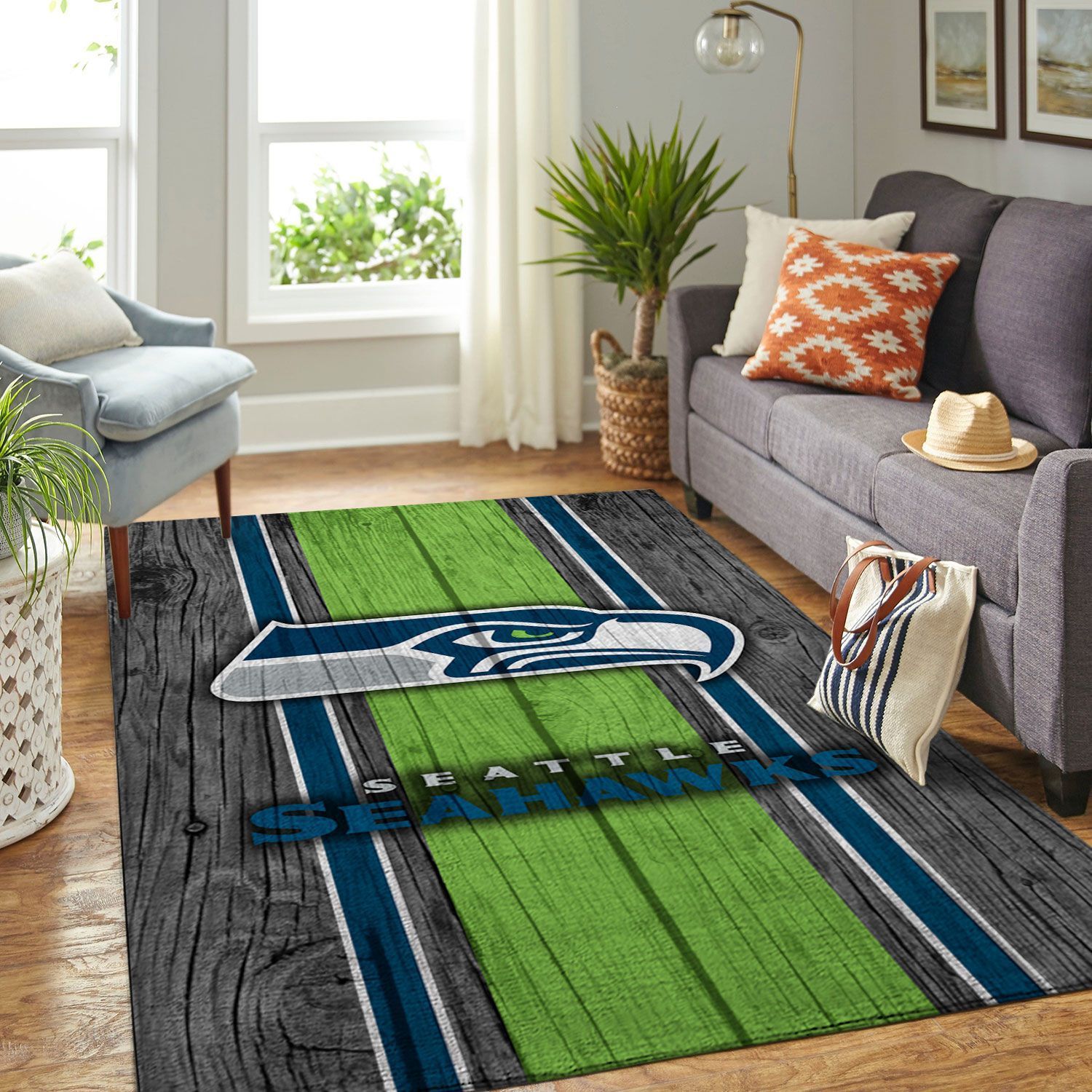 Seattle Seahawks Nfl Team Logo Wooden Style Style Nice Gift Home Decor Rectangle Area Rug - Indoor Outdoor Rugs